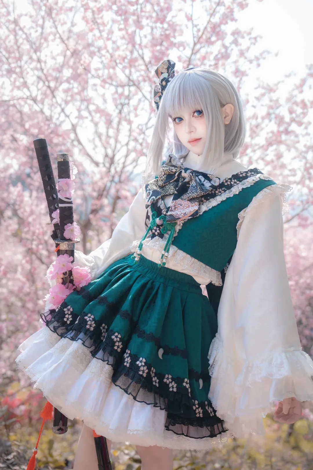 东方project, 魂魄妖梦cos, cosplay正片, 大屏山樱花谷, 樱花季 - 第5张