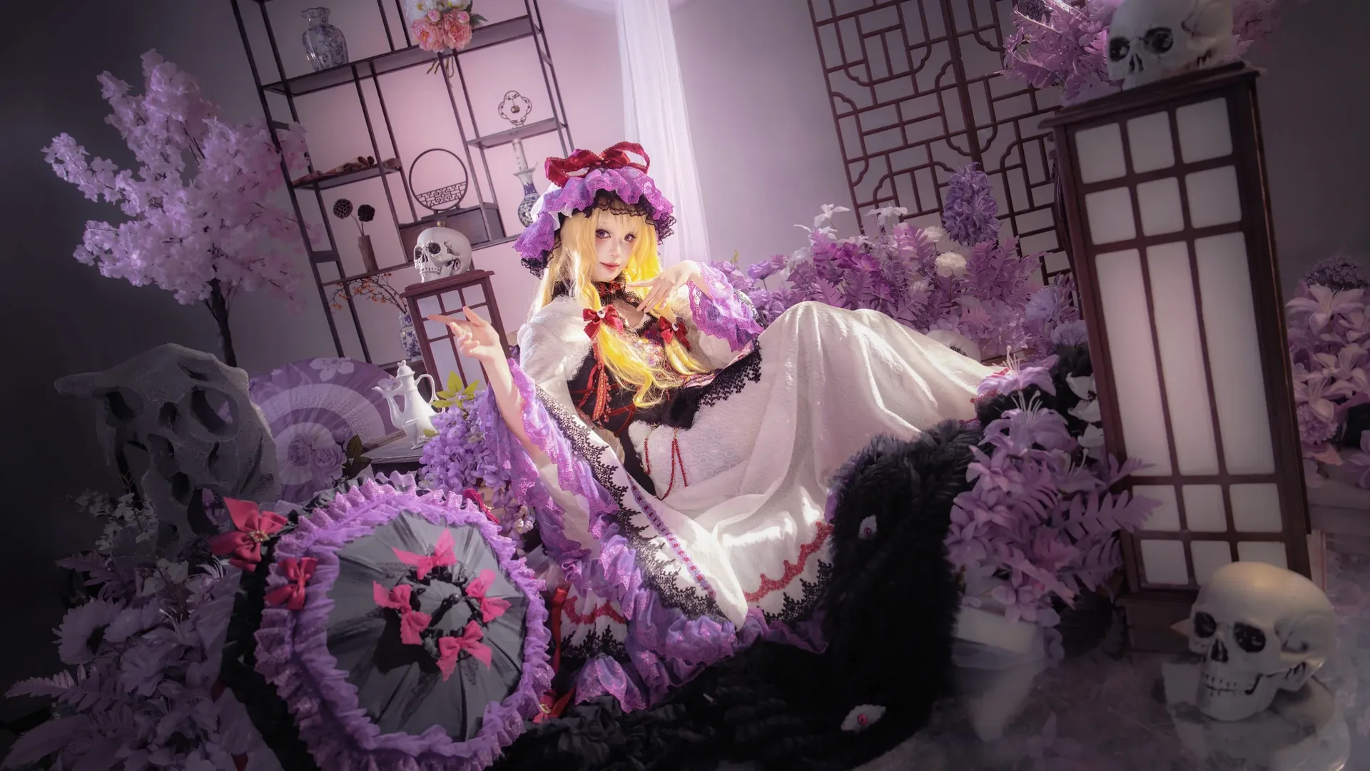 东方Project, cosplay正片, 东方幻想风, 八云紫cos, 紫蕾丝洋装 - 第2张
