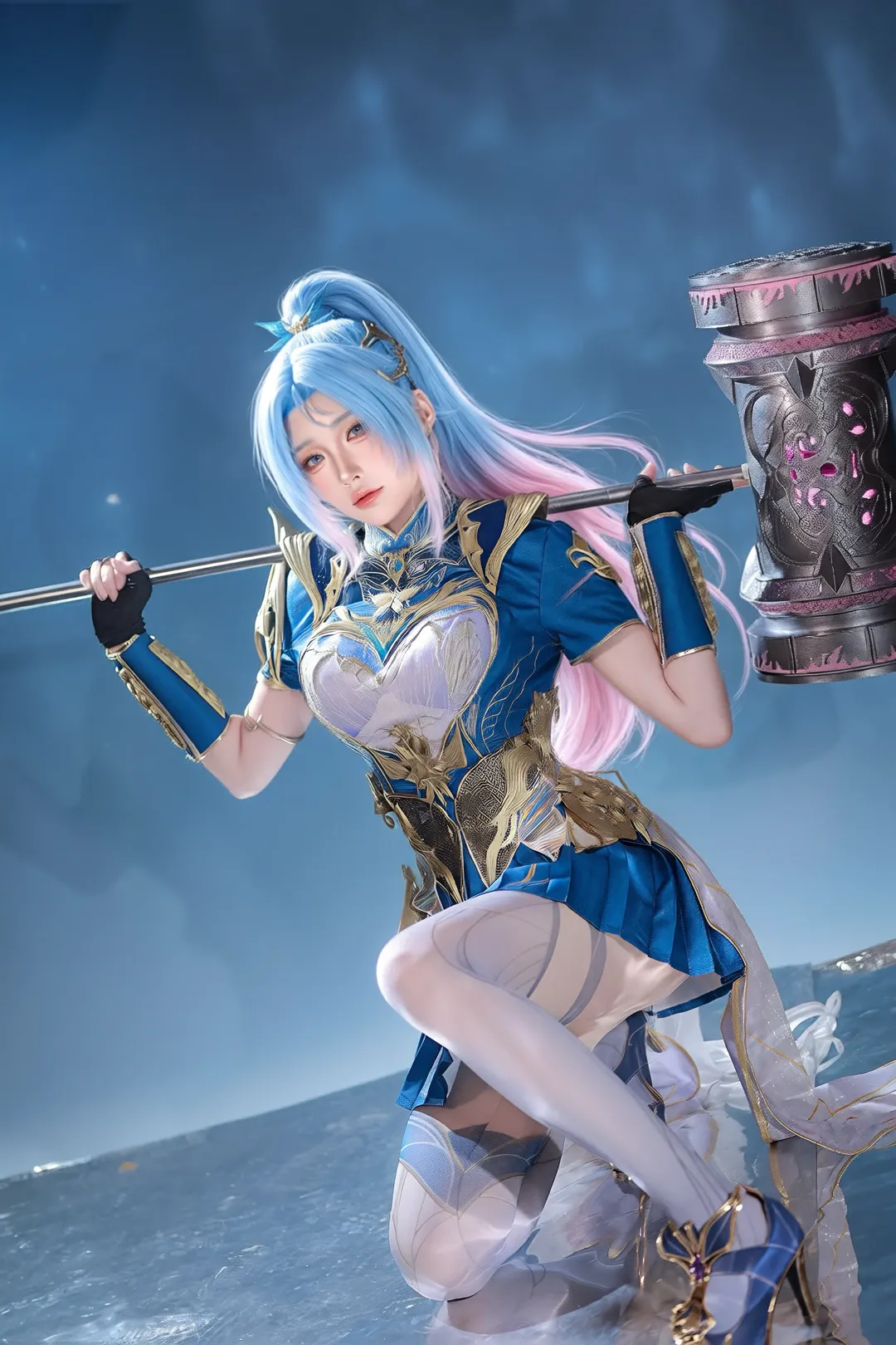 唐舞桐 コスプレ, 中国アニメのコスプレ, 闘羅大陸2, 昊天槌コスプレ, 青髪、ピンクの尻尾 - 2枚目