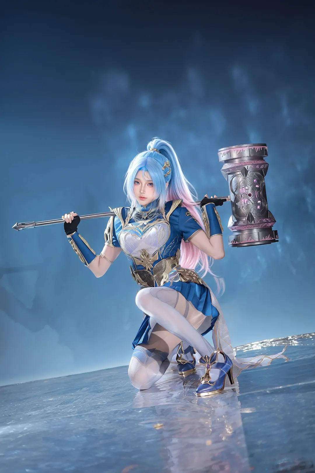 唐舞桐 コスプレ, 中国アニメのコスプレ, 闘羅大陸2, 昊天槌コスプレ, 青髪、ピンクの尻尾 - 3枚目