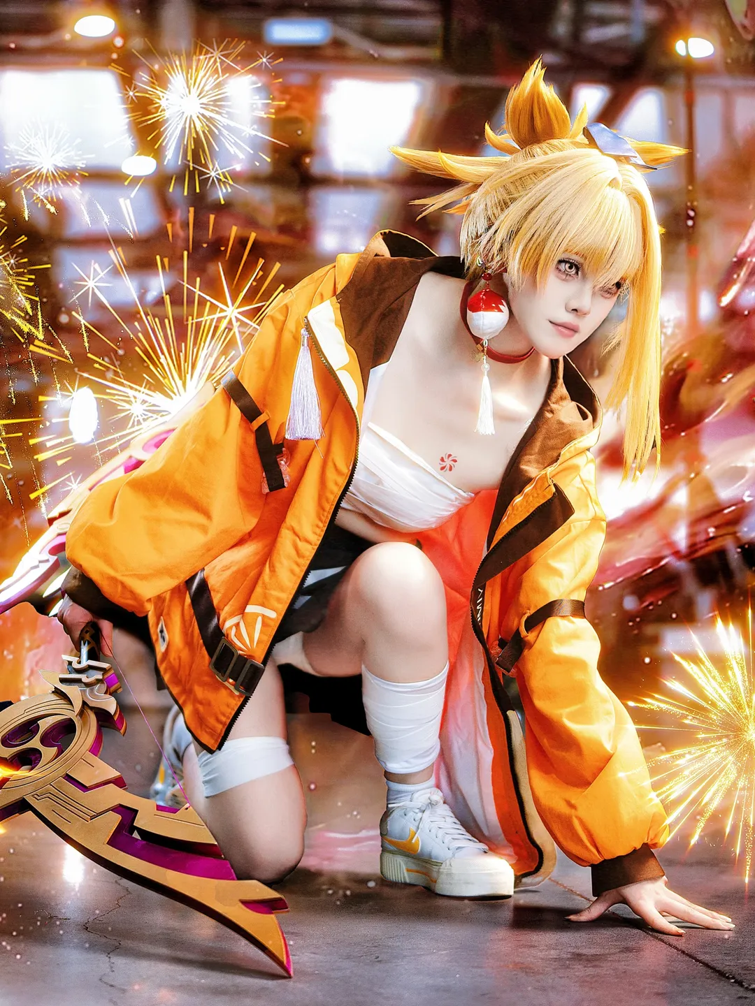 原神, 场照, 二次元cosplay, 宵宫cos, 烟花特效