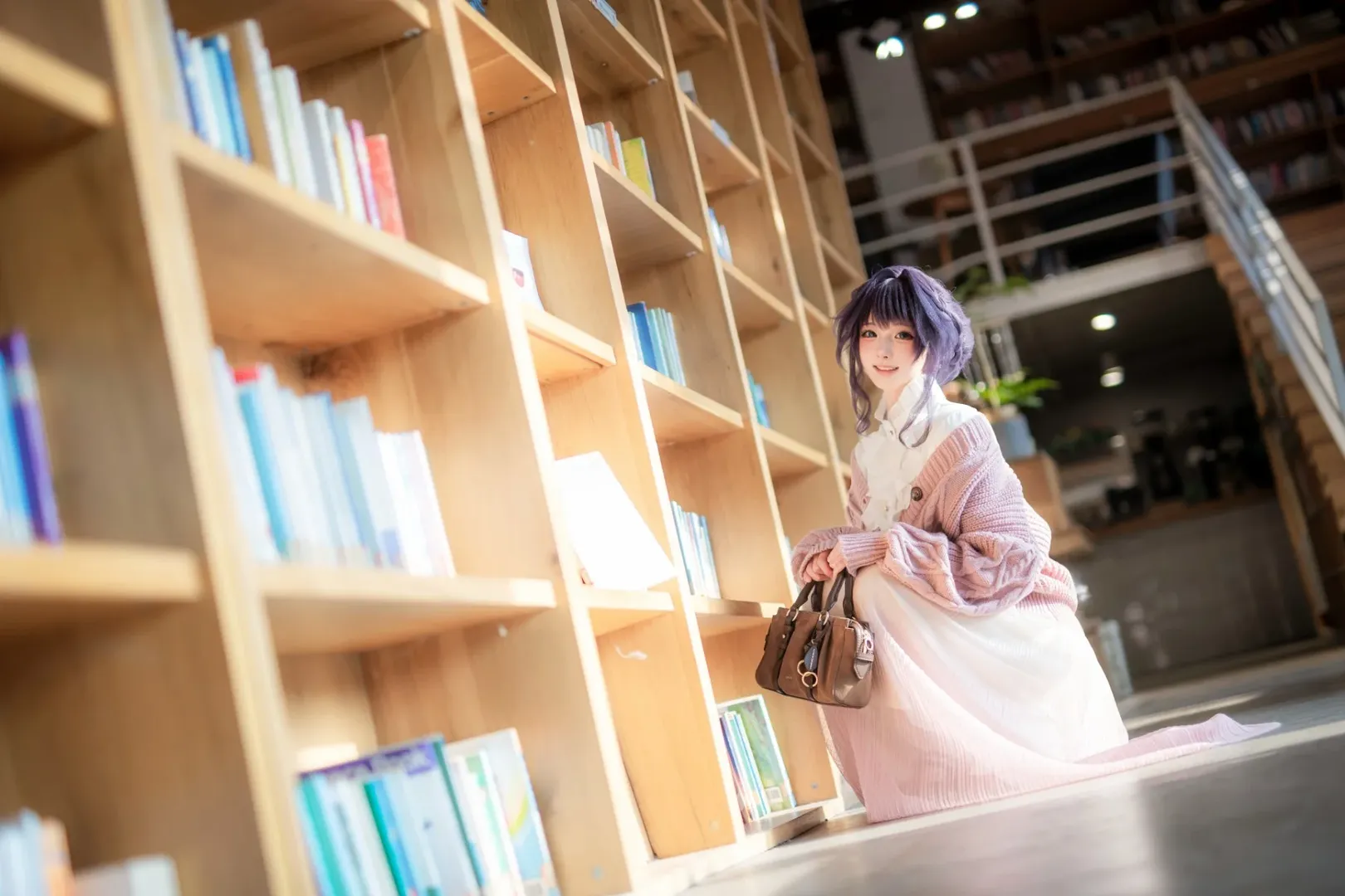 cosplay, 日系写真, 紫发cos, 书店摄影, 毛衣穿搭 - 第7张