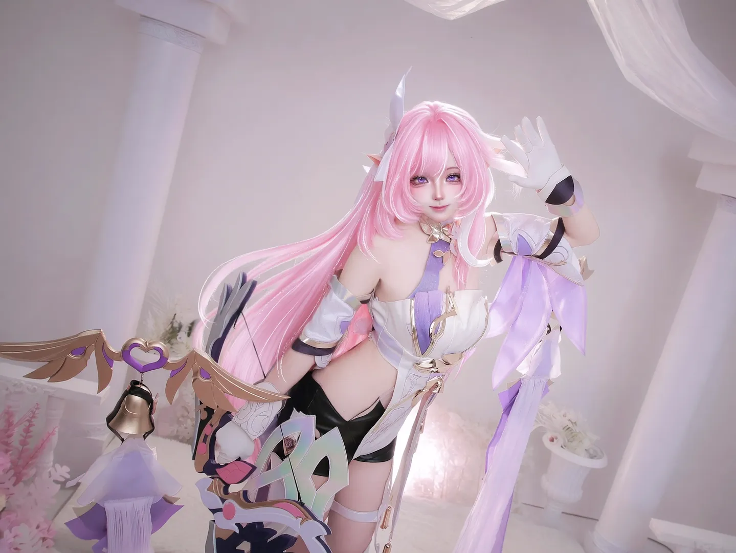 Anime-style photography, Cosplay photoshoot, Honkai Impact 3rd, Pink-themed cosplay, Elysia Herrscher of Human: Ego cosplay - Image 1