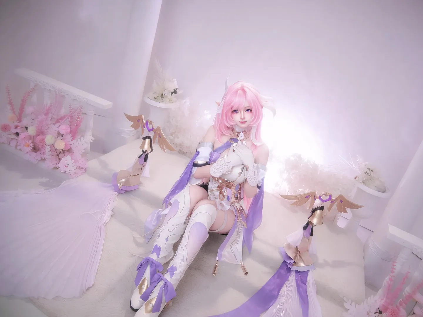 Anime-style photography, Cosplay photoshoot, Honkai Impact 3rd, Pink-themed cosplay, Elysia Herrscher of Human: Ego cosplay - Image 3