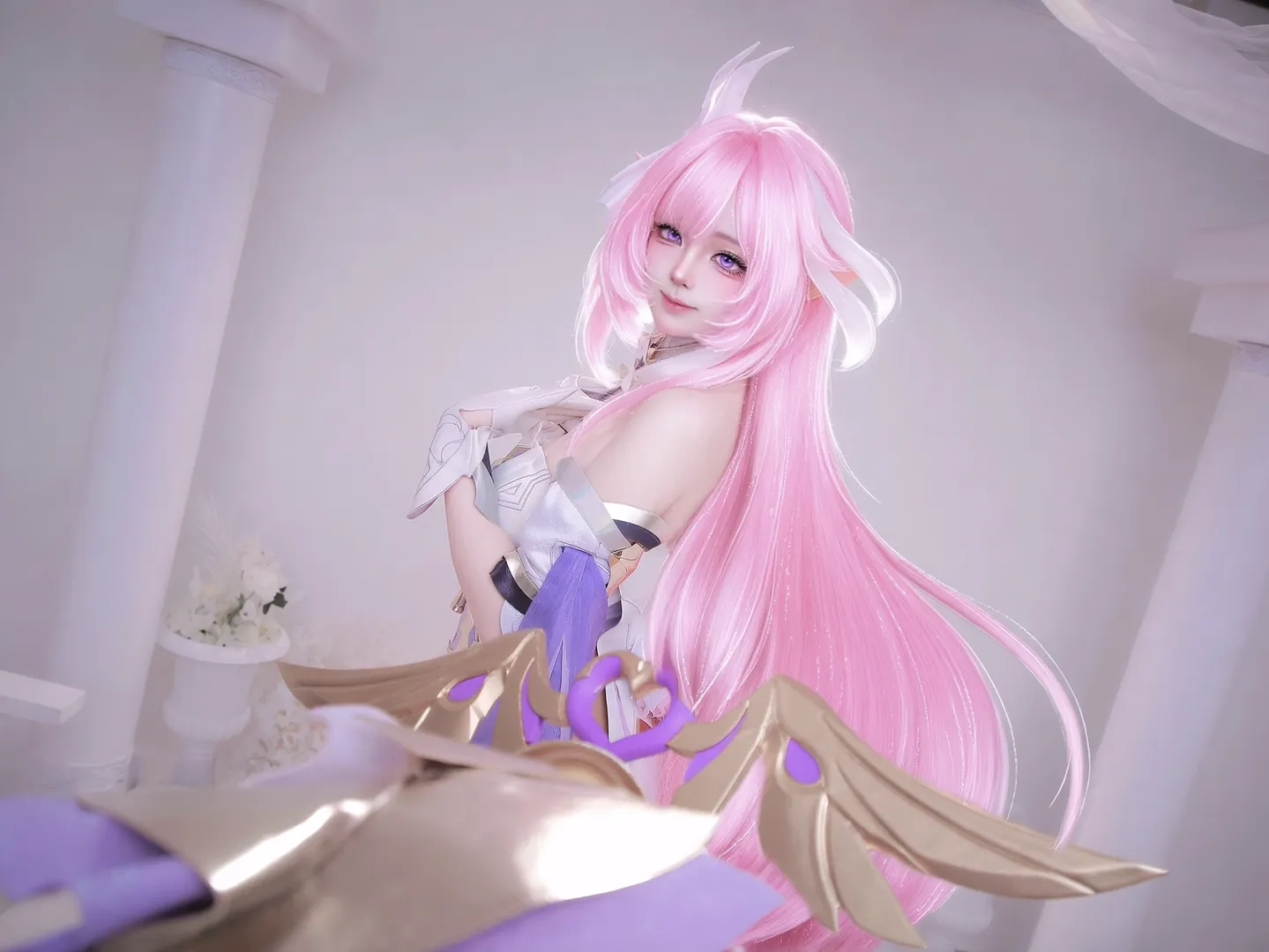 Anime-style photography, Cosplay photoshoot, Honkai Impact 3rd, Pink-themed cosplay, Elysia Herrscher of Human: Ego cosplay - Image 4