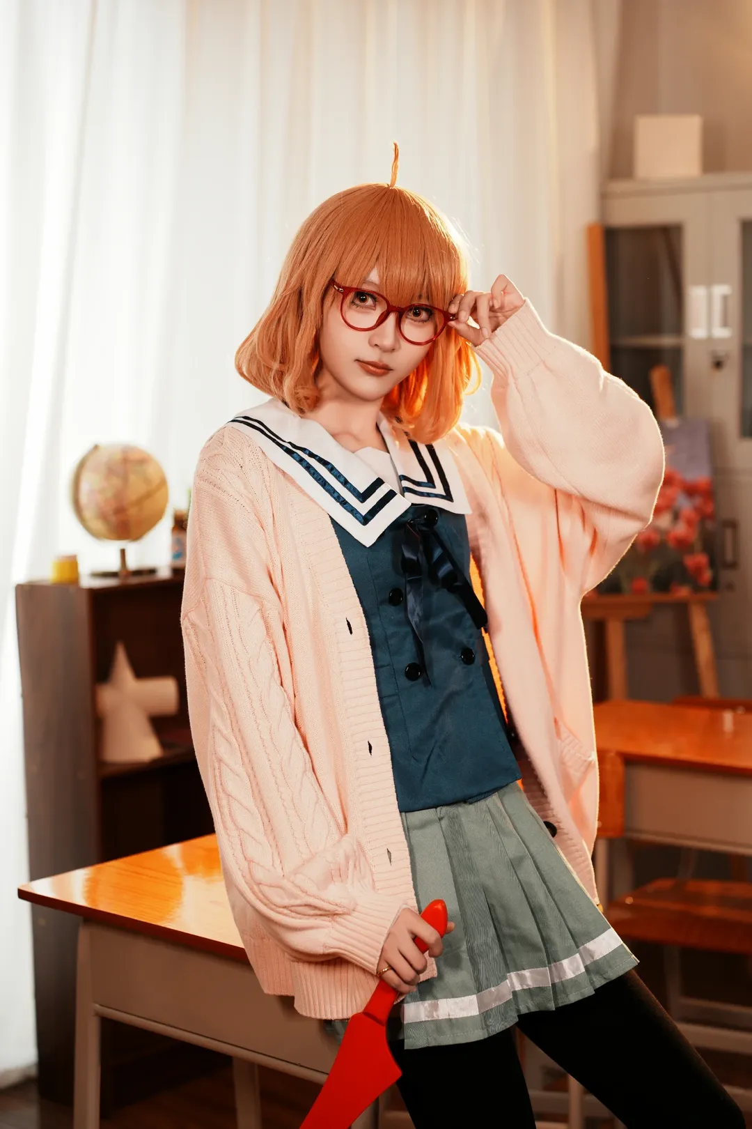二次元cosplay, 校园摄影, 栗山未来cos, 境界的彼方, 红框眼镜 - 第10张