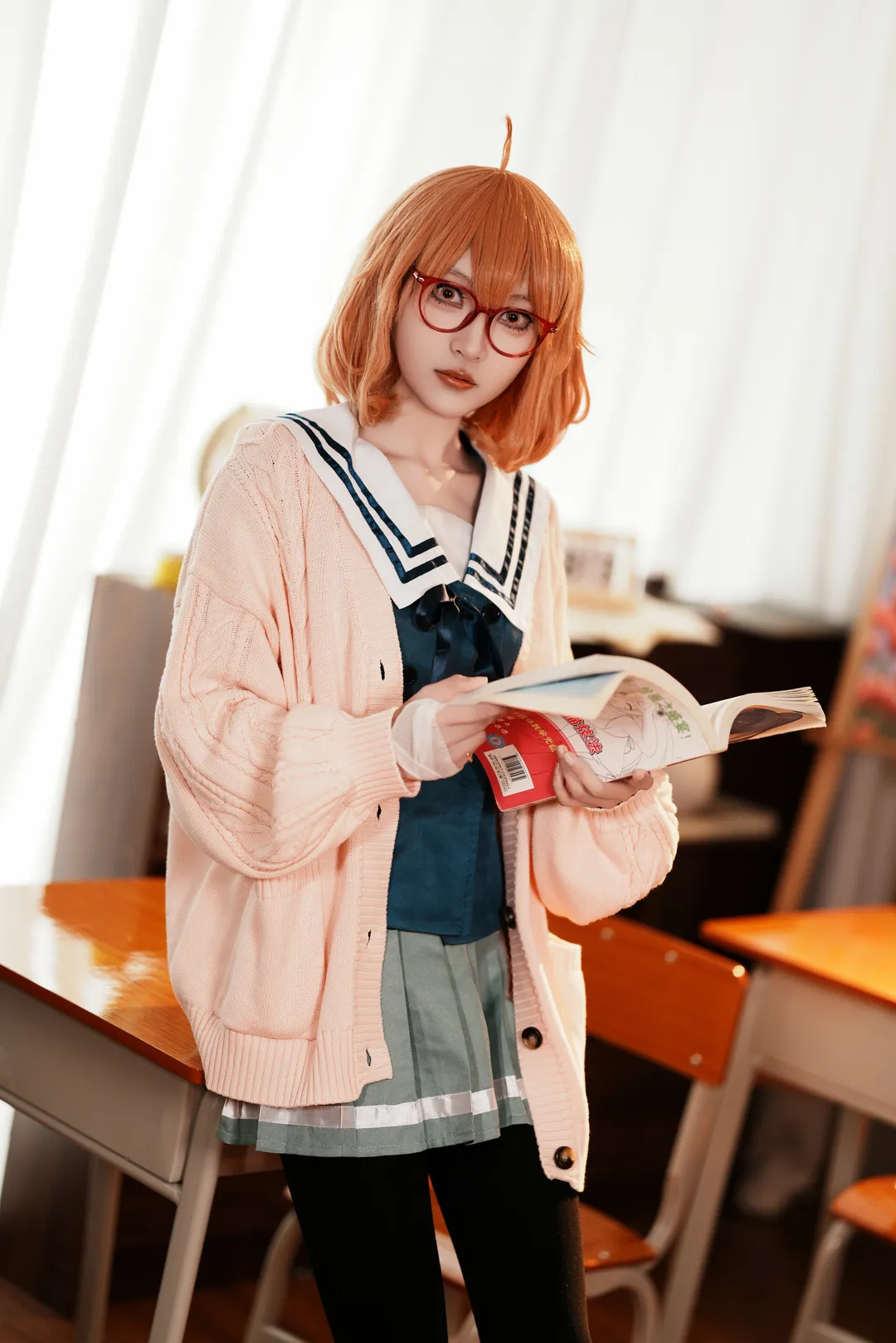 二次元cosplay, 校园摄影, 栗山未来cos, 境界的彼方, 红框眼镜 - 第12张