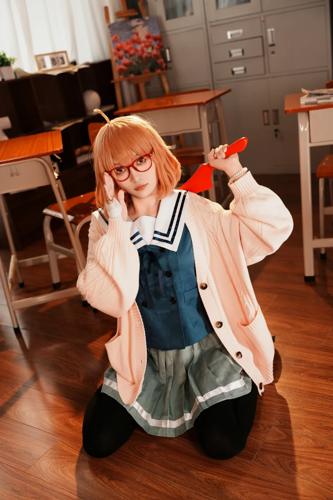 二次元cosplay, 校园摄影, 栗山未来cos, 境界的彼方, 红框眼镜 - 第13张