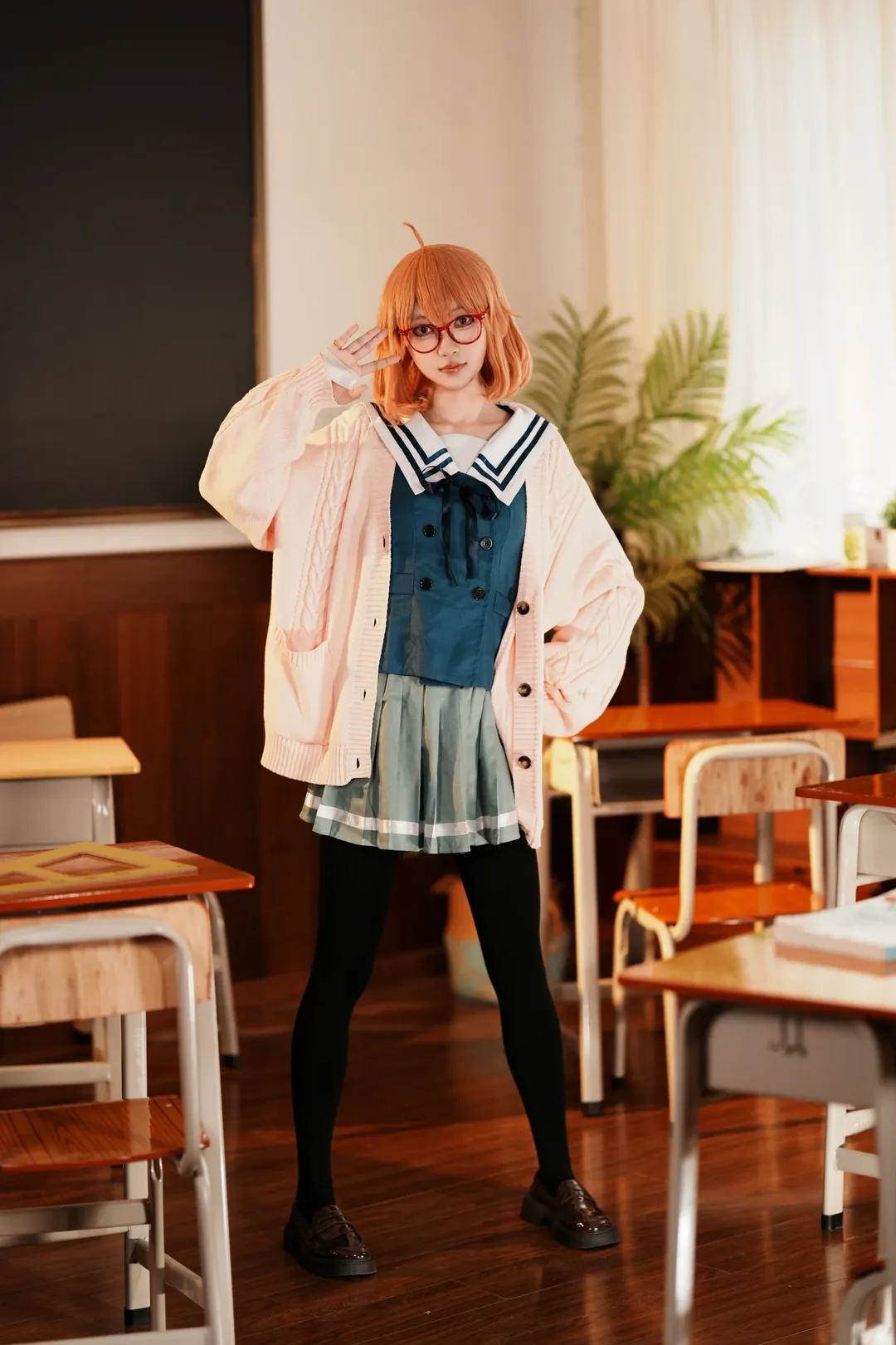 二次元cosplay, 校园摄影, 栗山未来cos, 境界的彼方, 红框眼镜 - 第14张