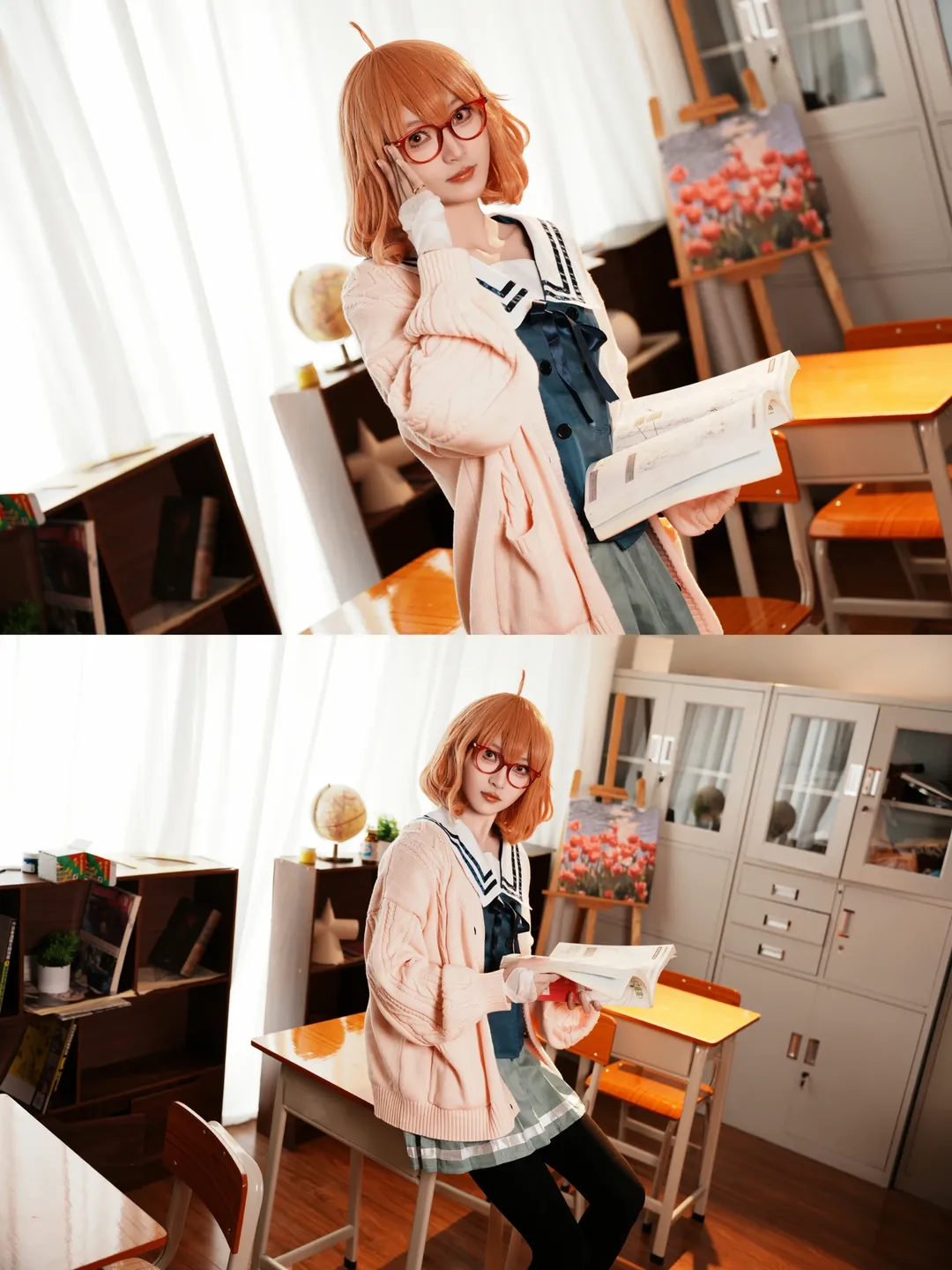 二次元cosplay, 校园摄影, 栗山未来cos, 境界的彼方, 红框眼镜 - 第3张