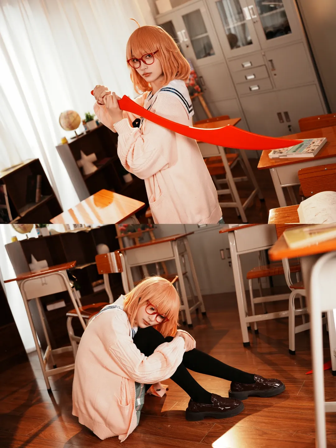 二次元cosplay, 校园摄影, 栗山未来cos, 境界的彼方, 红框眼镜 - 第4张