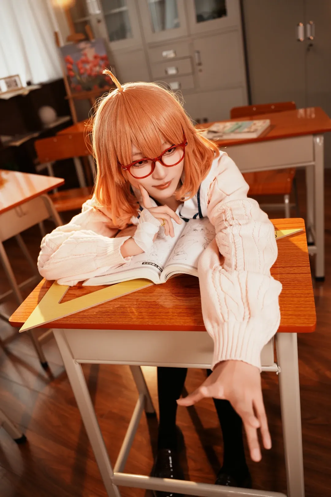 二次元cosplay, 校园摄影, 栗山未来cos, 境界的彼方, 红框眼镜 - 第5张