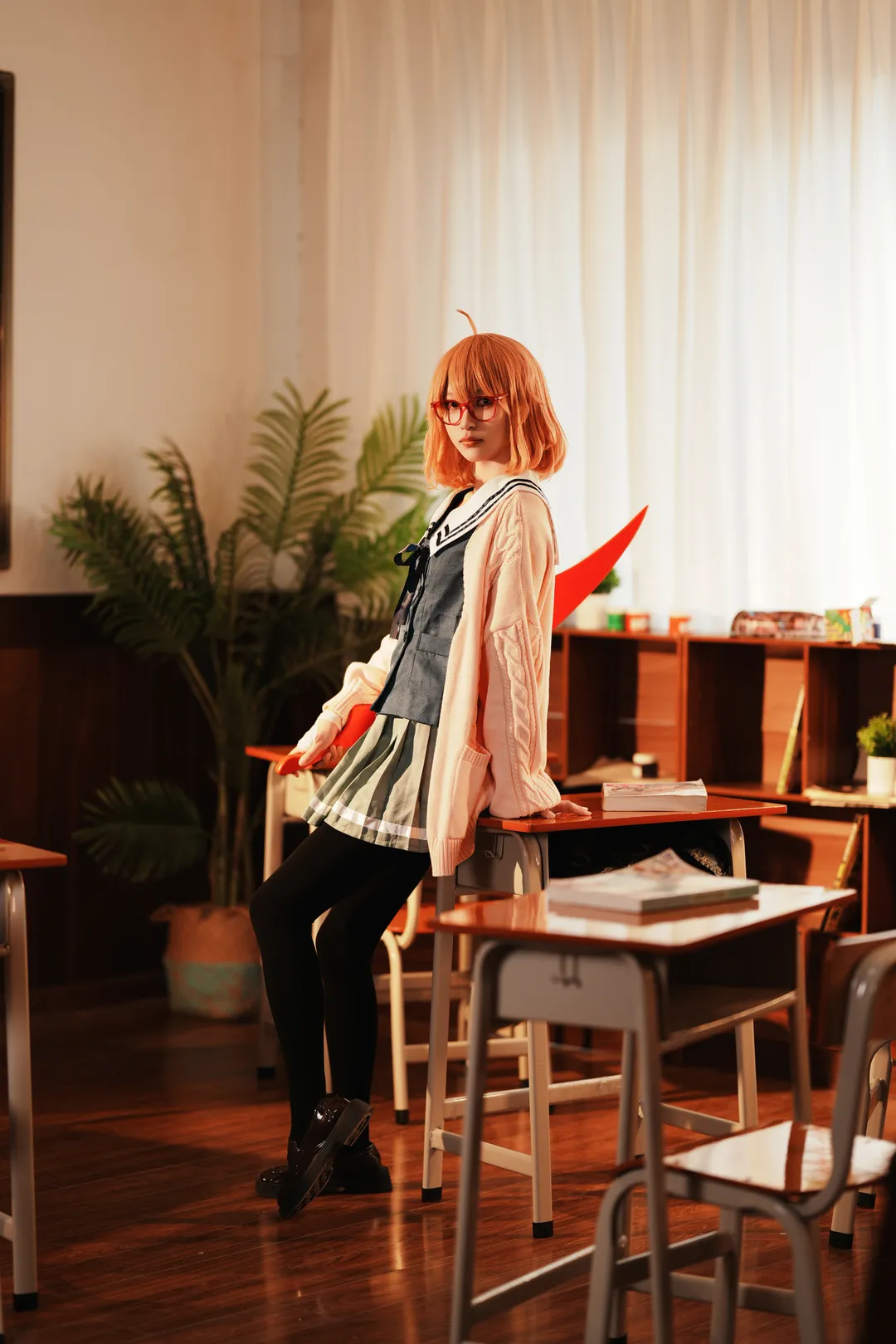 二次元cosplay, 校园摄影, 栗山未来cos, 境界的彼方, 红框眼镜 - 第7张