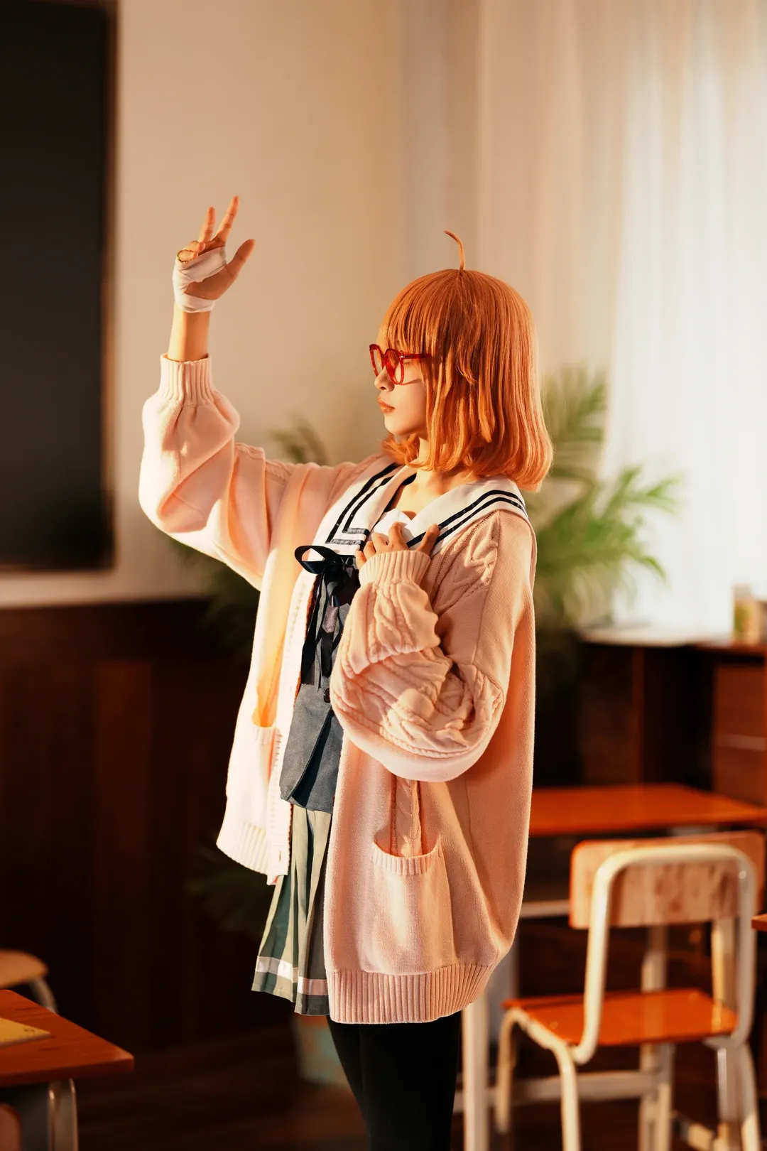 二次元cosplay, 校园摄影, 栗山未来cos, 境界的彼方, 红框眼镜 - 第8张