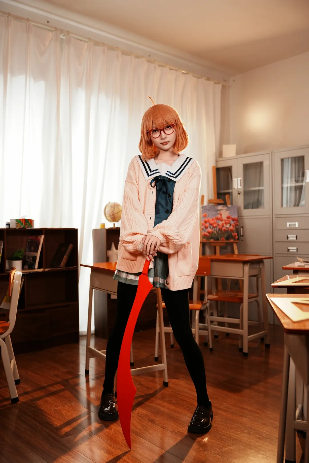 二次元cosplay, 校园摄影, 栗山未来cos, 境界的彼方, 红框眼镜 - 第9张