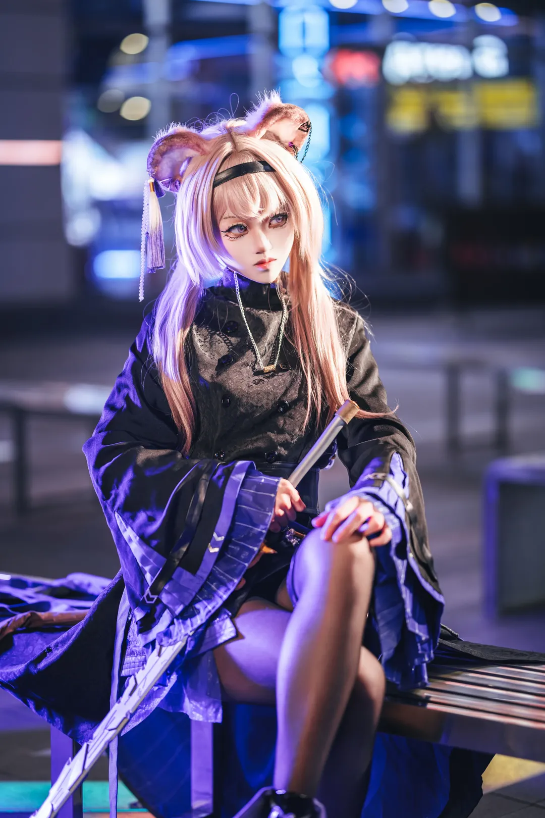 二次元cosplay, 明日方舟, 夜景摄影, 林雨霞cos, 霓虹光影 - 第2张