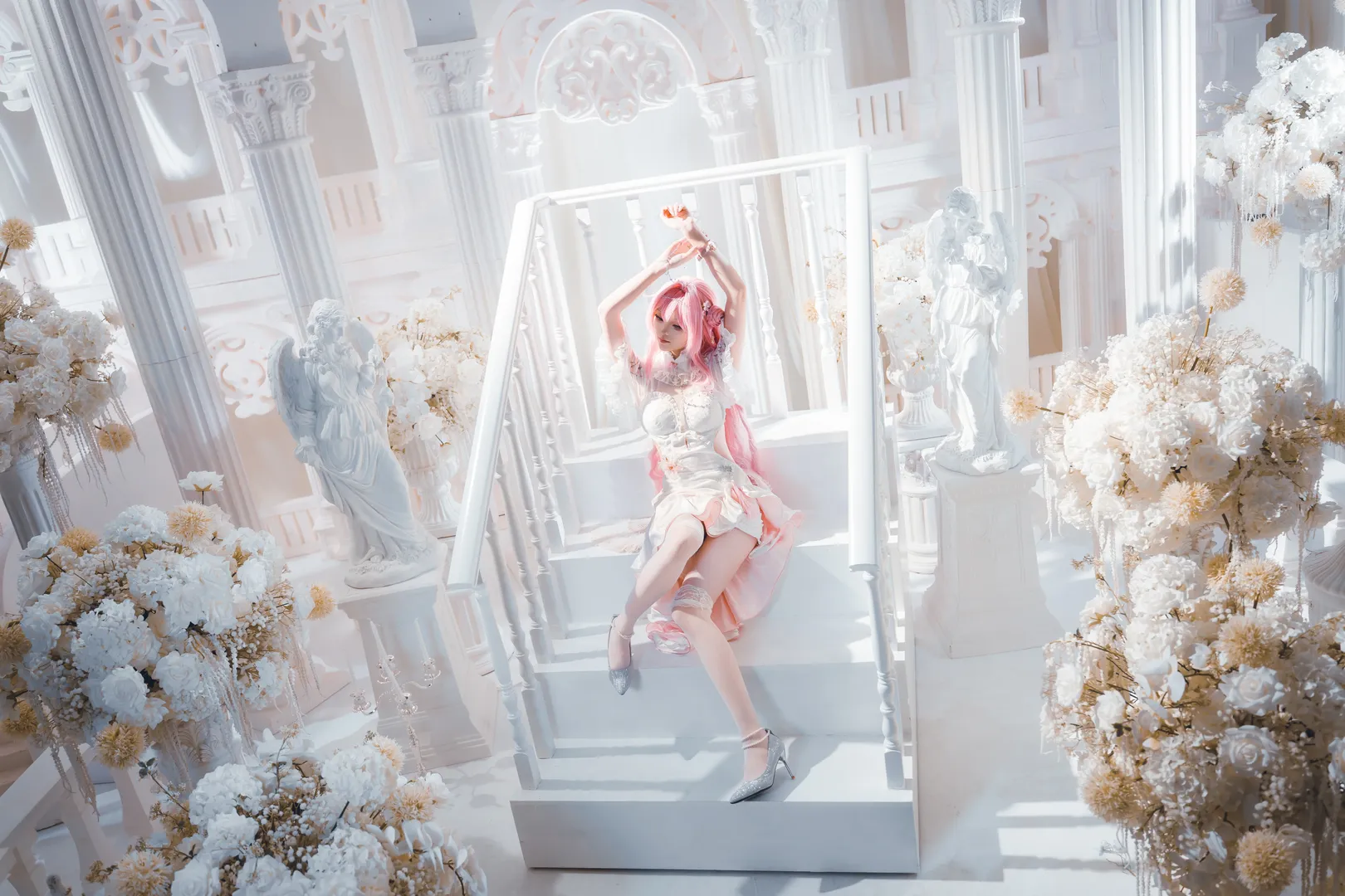 Goddess of Victory: Nikke, Dreamy photography, Dorothy cosplay, White formal dress, Lace parasol - Image 4