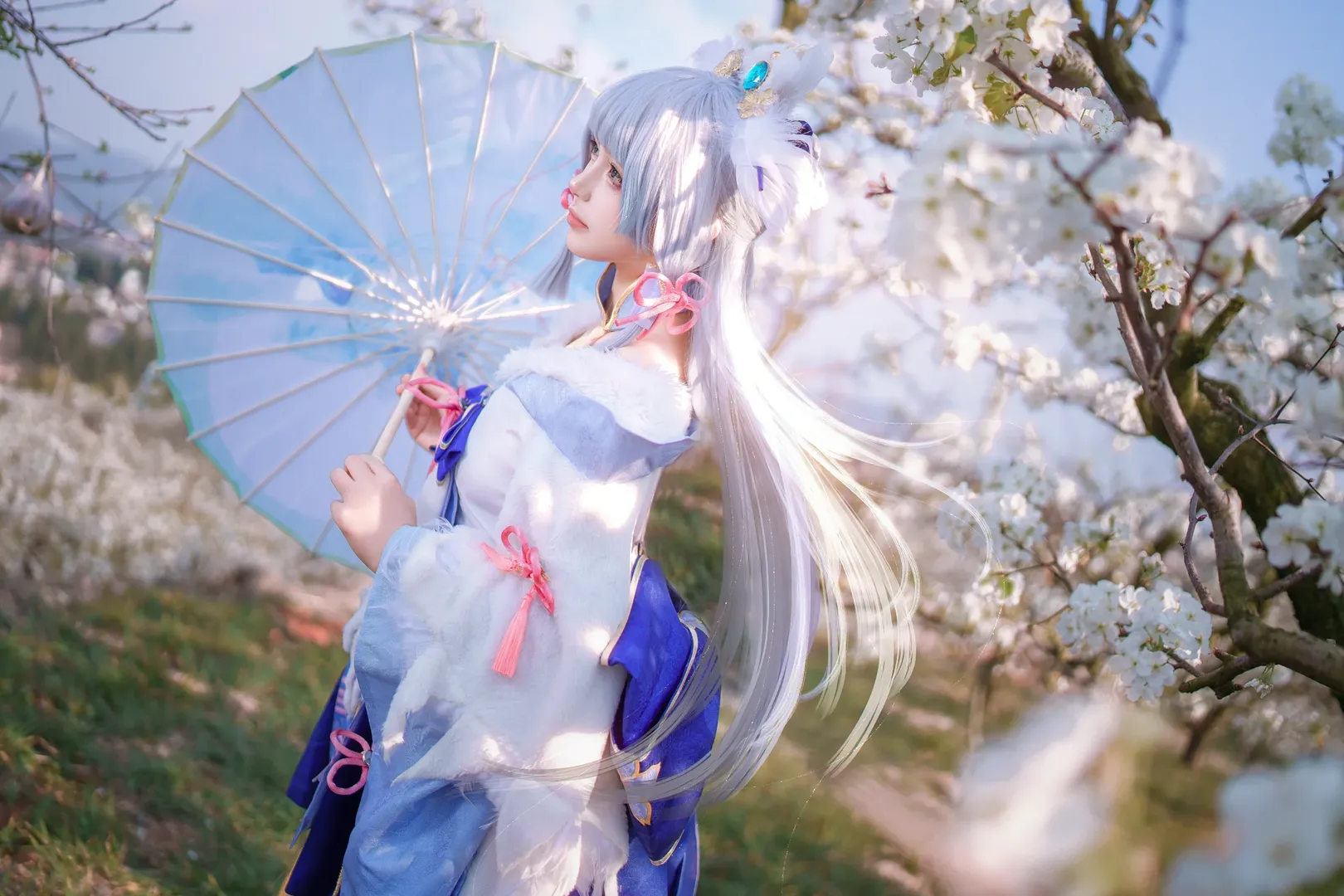 角色扮演, 原神, 神里绫华cos, 樱花氛围, 冬日写真 - 第3张