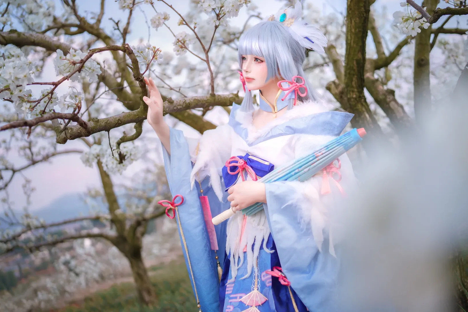 角色扮演, 原神, 神里绫华cos, 樱花氛围, 冬日写真 - 第5张