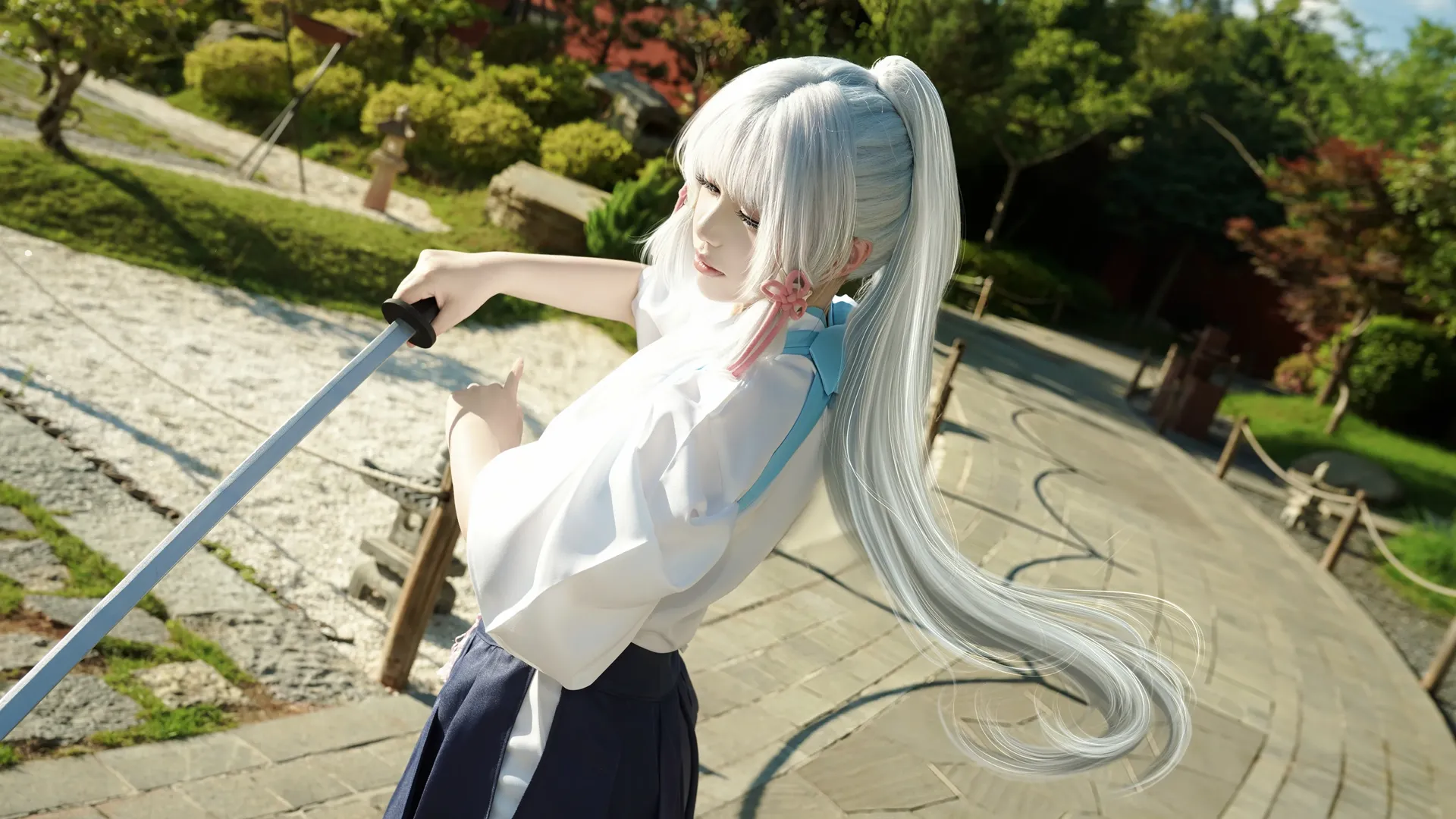 原神, 樱花, 神里绫华cos, 和风园林, 剑术