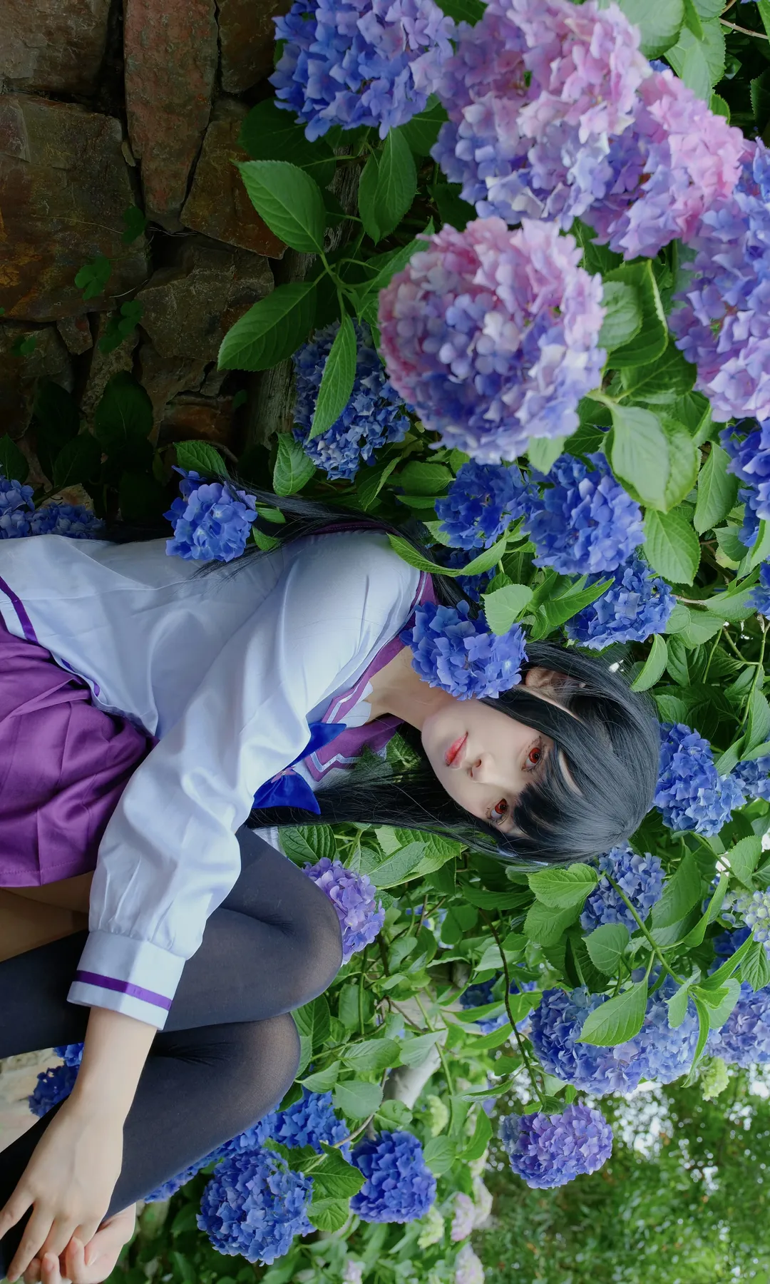 散華禮彌cos, 紫陽花, 二次元cos, 水手服, 散華禮彌
