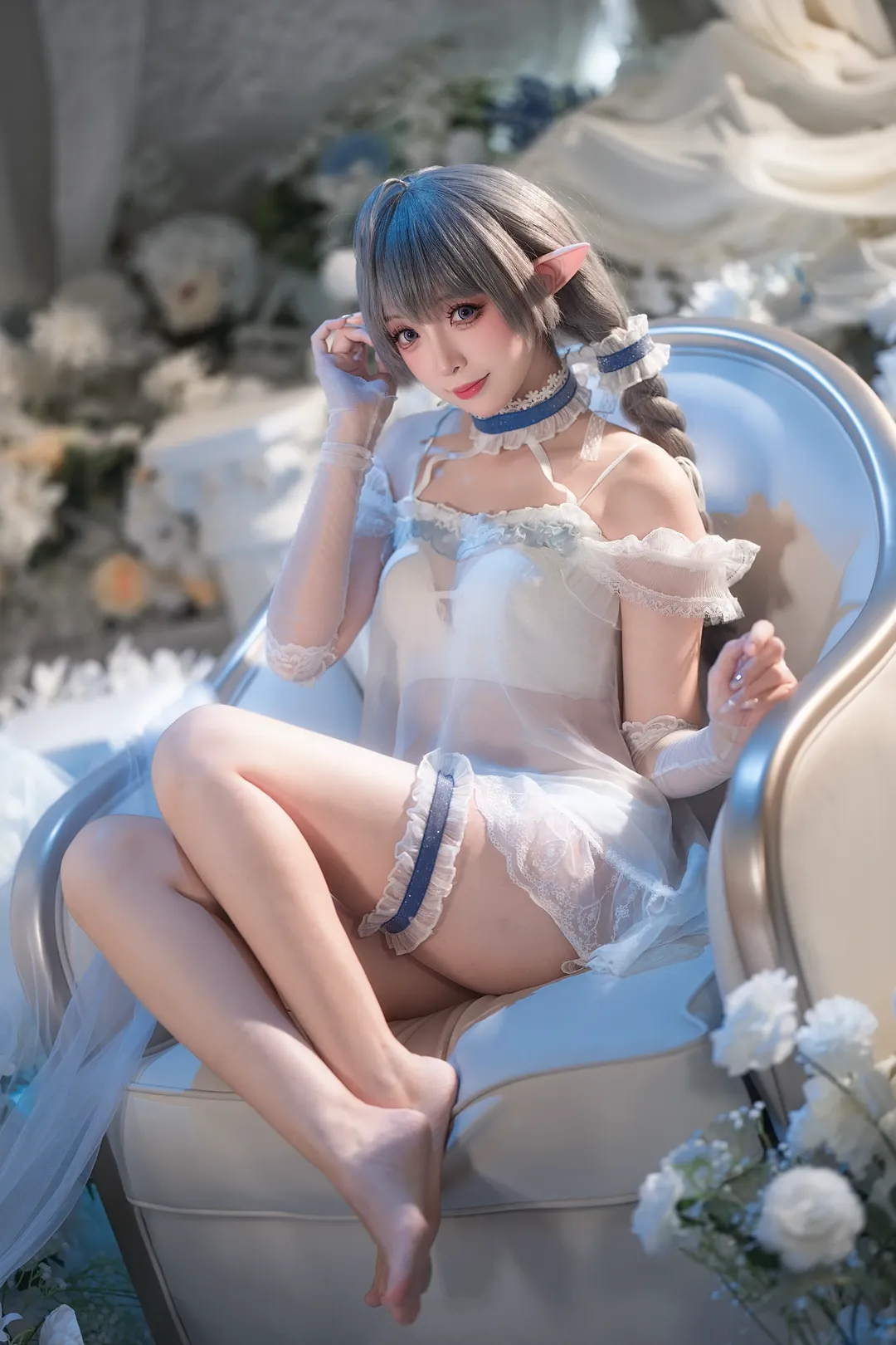 二次元摄影, 碧蓝航线, 埃佛森cos, 精灵耳cosplay, 白色睡衣 - 第1张