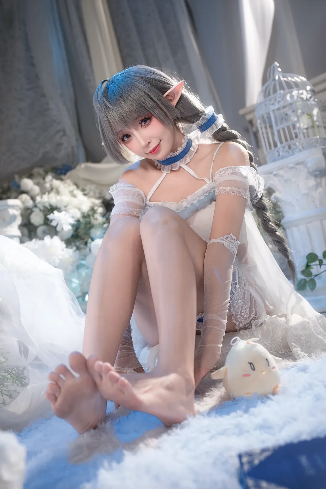 二次元摄影, 碧蓝航线, 埃佛森cos, 精灵耳cosplay, 白色睡衣 - 第2张