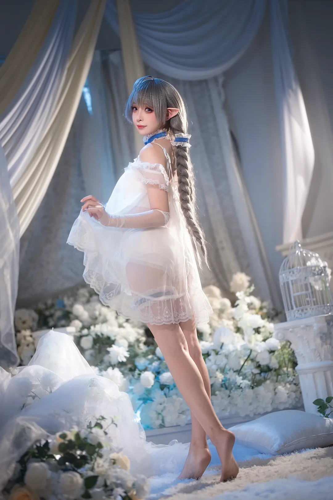 二次元摄影, 碧蓝航线, 埃佛森cos, 精灵耳cosplay, 白色睡衣 - 第3张