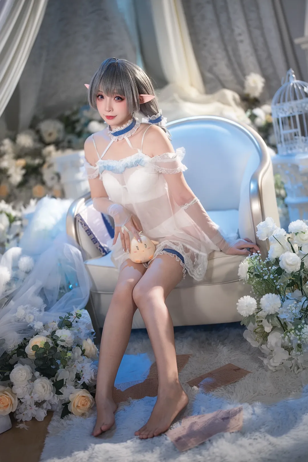 二次元摄影, 碧蓝航线, 埃佛森cos, 精灵耳cosplay, 白色睡衣 - 第4张
