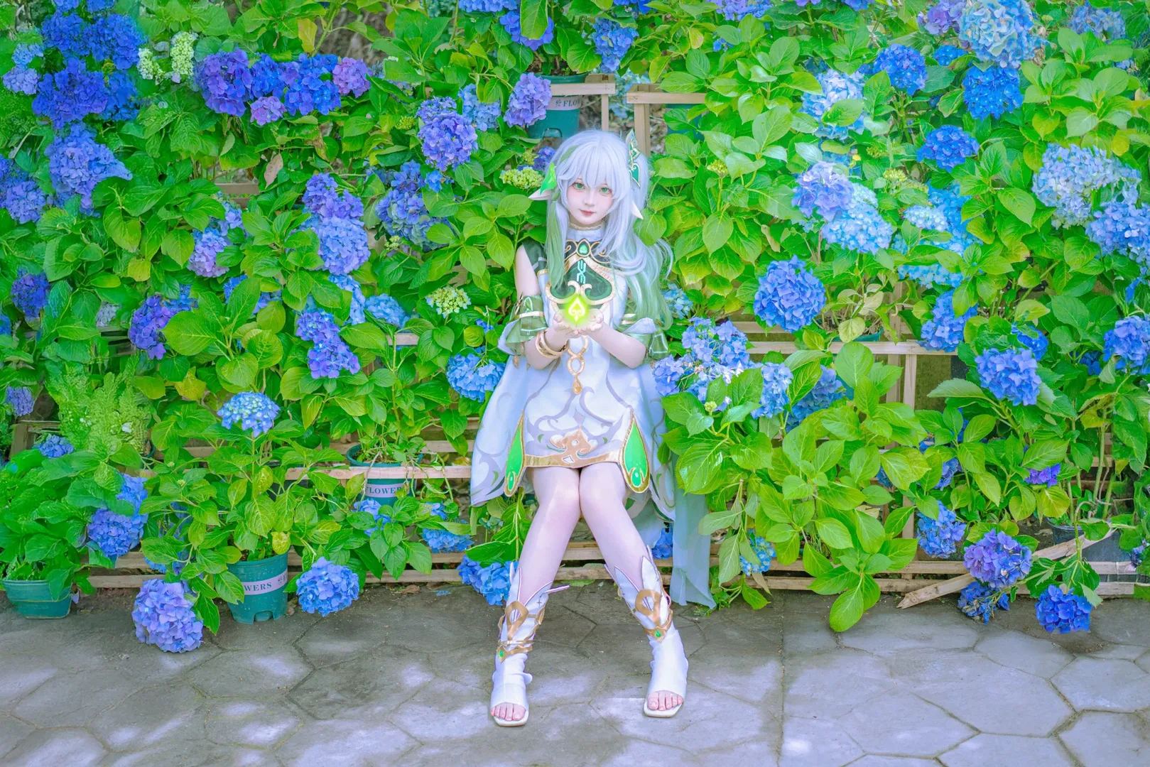 Genshin Impact, Nahida Cosplay, Cosplay photography, Hydrangea outdoor location, Dendro element cosplay - Image 6
