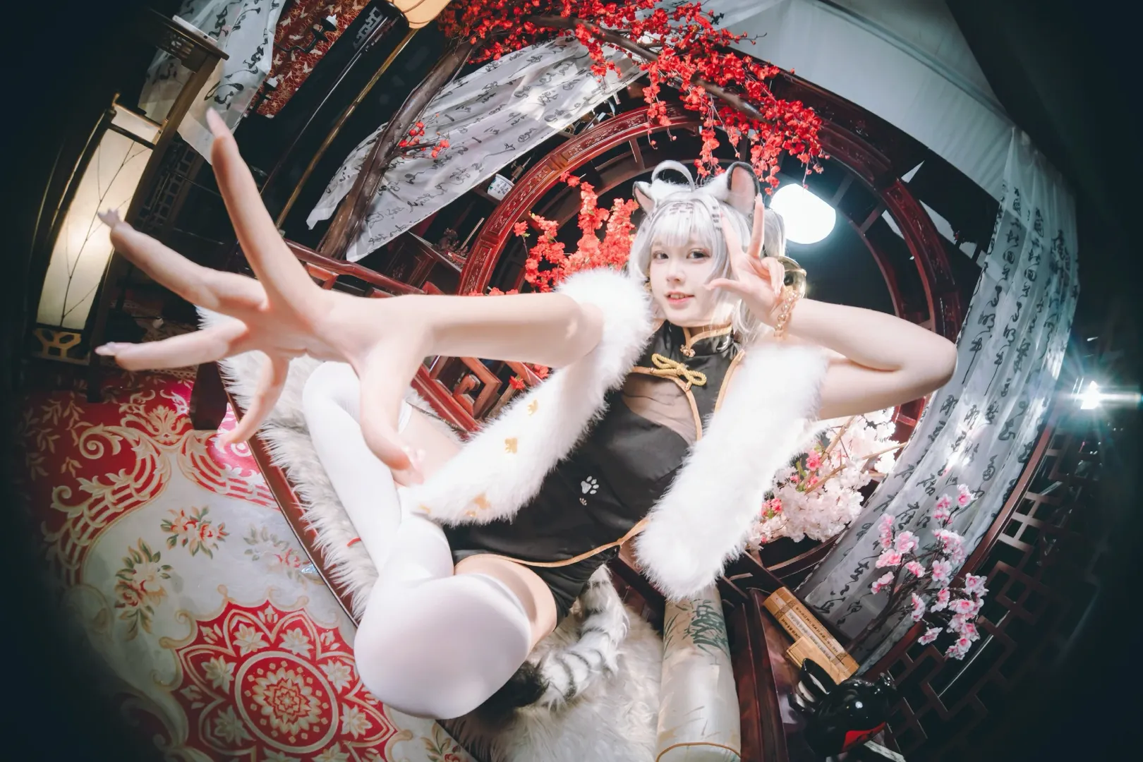 コスプレ写真, 白虎娘 コスプレ, 中国古風, 魚眼レンズ撮影, ケモノ娘コスプレ - 3枚目