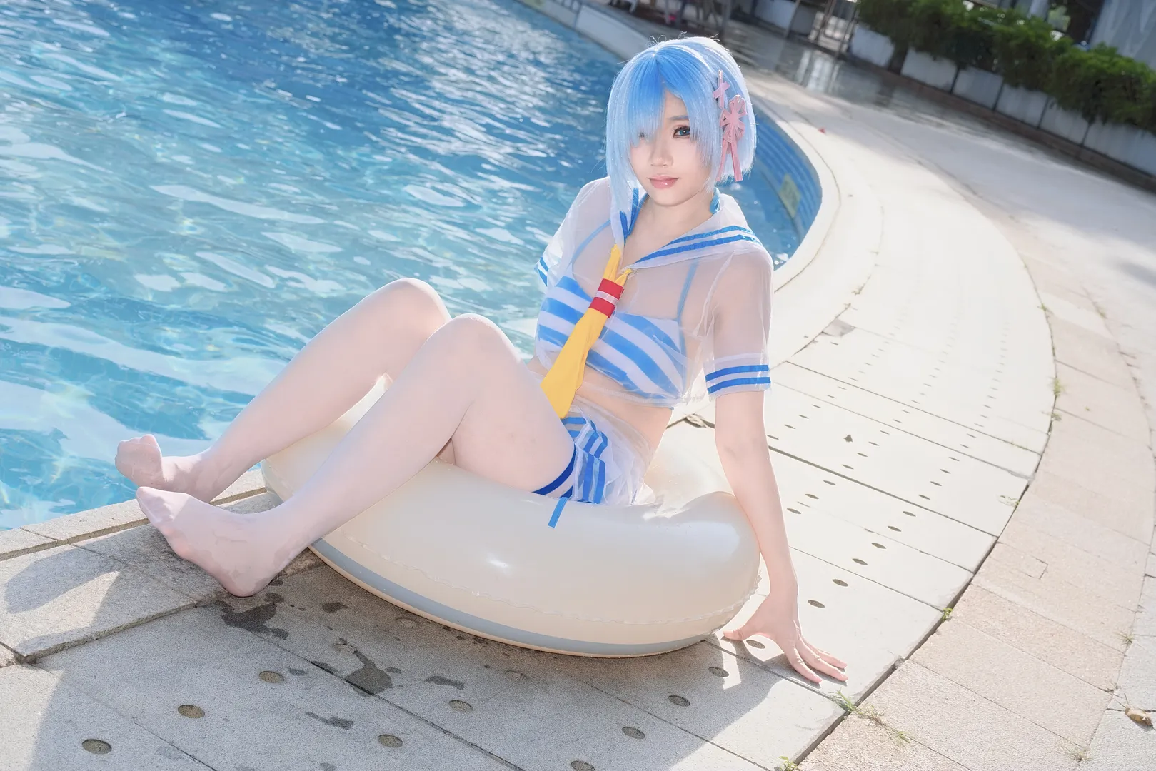 二次元摄影, 蕾姆cos, 泳装cosplay, Re:从零开始的异世界生活, 夏日水着 - 第1张