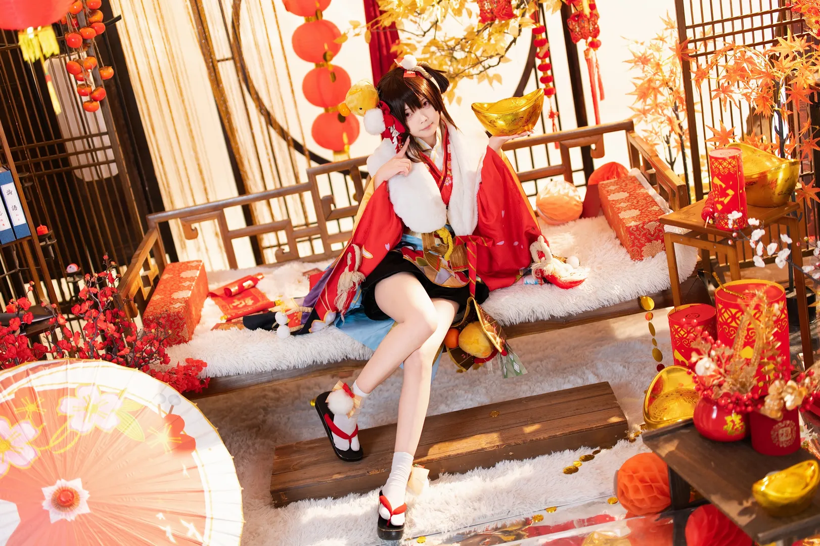 和风服装, cosplay摄影, 新年贺图, 阴阳师, 神乐cos - 第1张