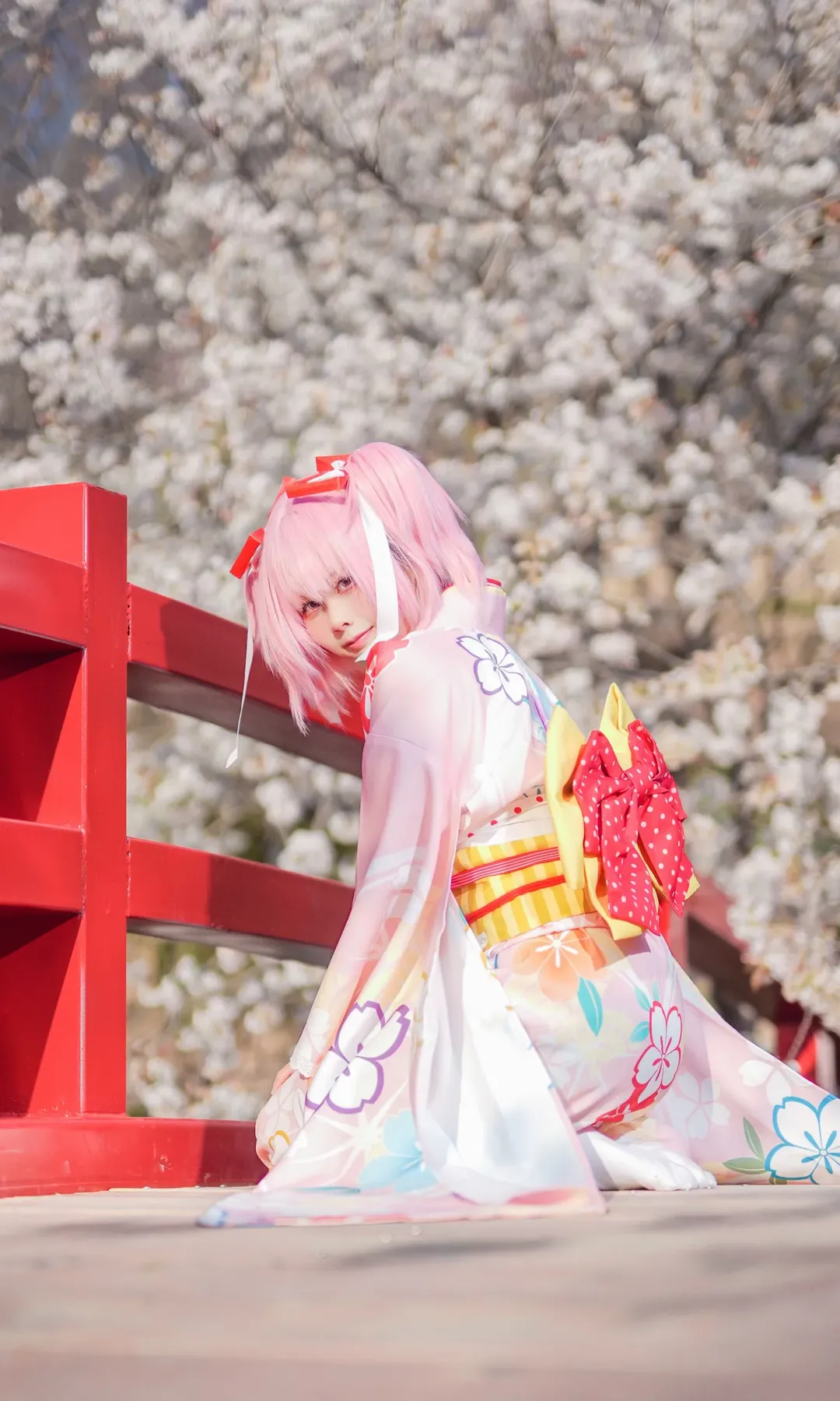 鹿目圆cos, 魔法少女小圆, cosplay摄影, 樱花季写真, 和服浴衣 - 第1张