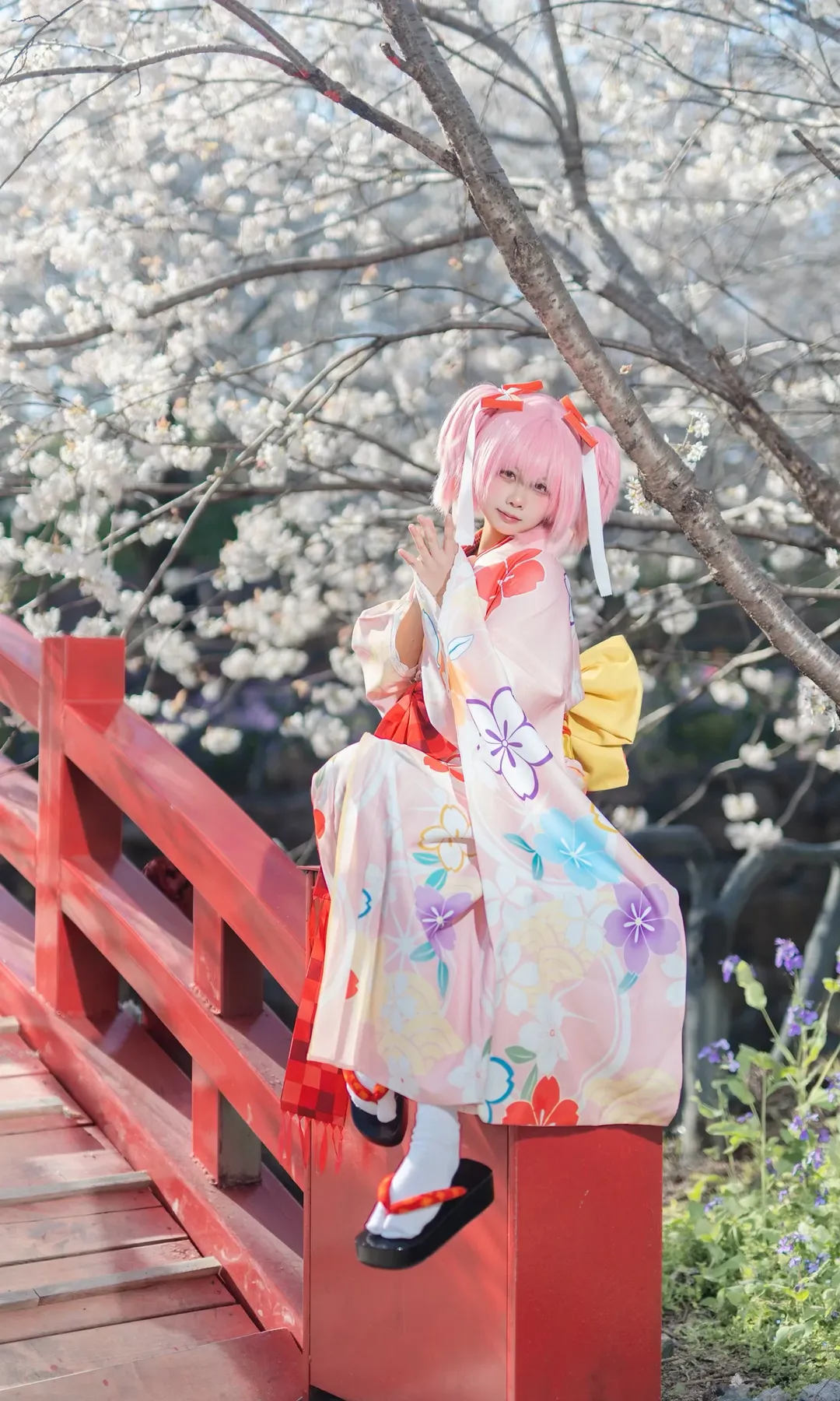 鹿目圆cos, 魔法少女小圆, cosplay摄影, 樱花季写真, 和服浴衣 - 第2张