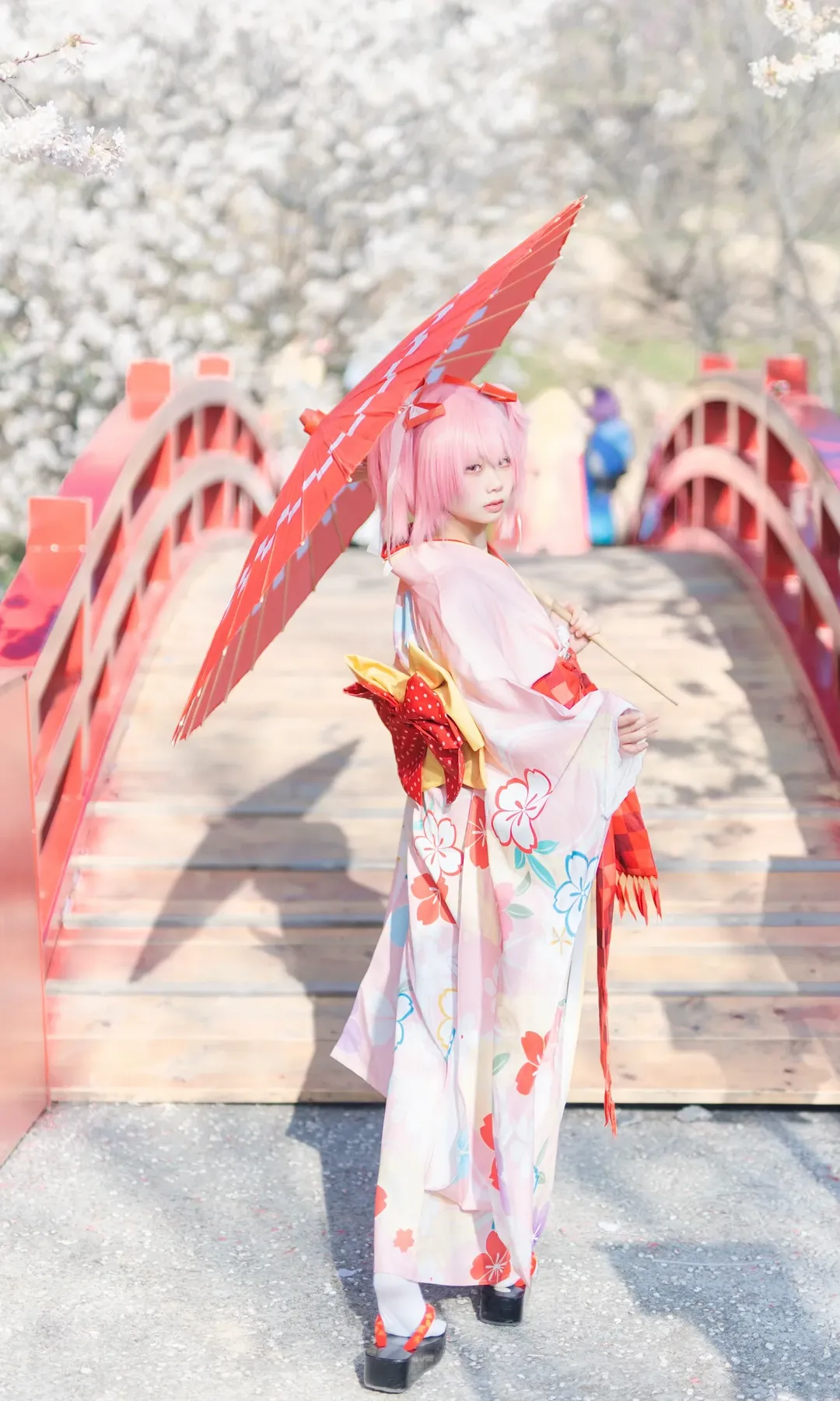 鹿目圆cos, 魔法少女小圆, cosplay摄影, 樱花季写真, 和服浴衣 - 第4张