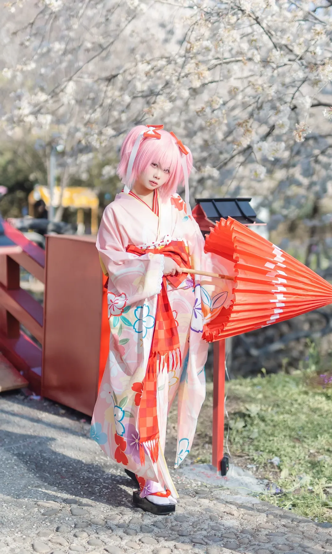 鹿目圆cos, 魔法少女小圆, cosplay摄影, 樱花季写真, 和服浴衣 - 第5张