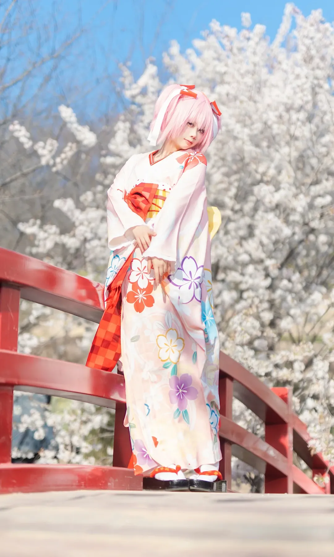 鹿目圆cos, 魔法少女小圆, cosplay摄影, 樱花季写真, 和服浴衣 - 第6张