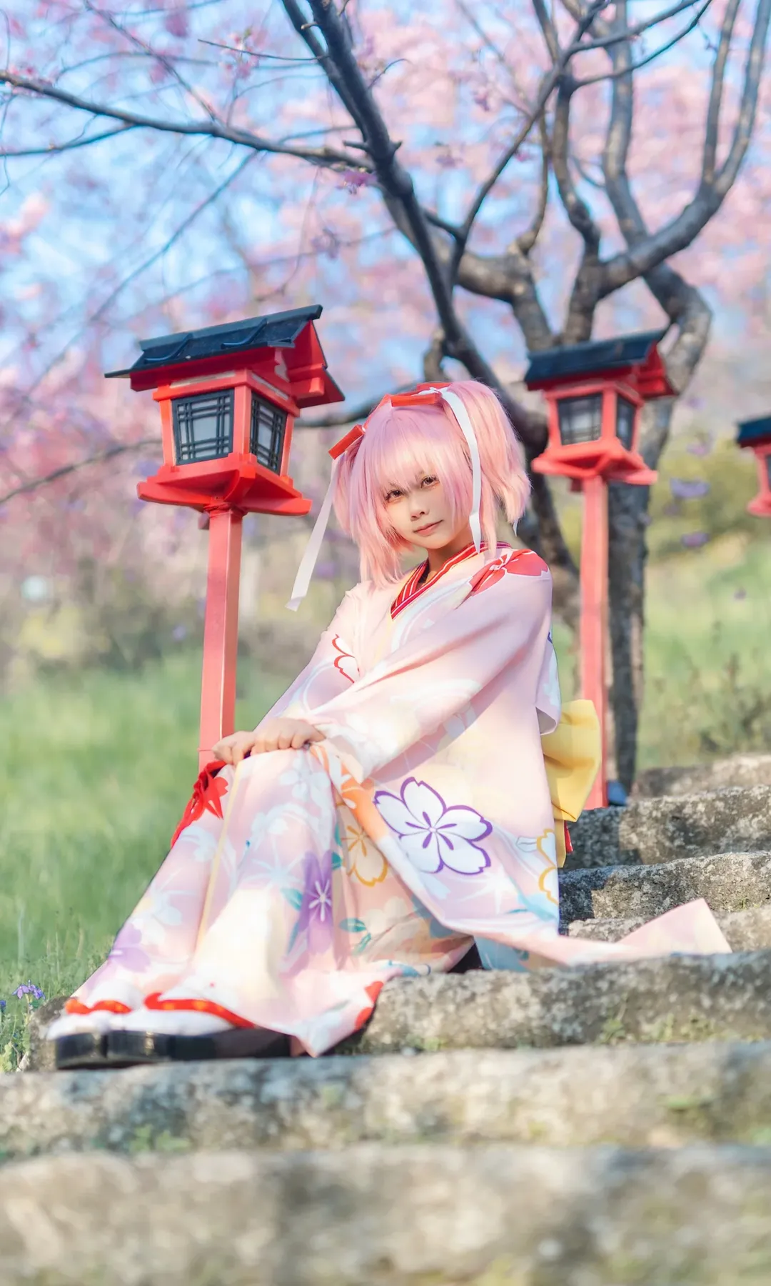鹿目圆cos, 魔法少女小圆, cosplay摄影, 樱花季写真, 和服浴衣 - 第8张