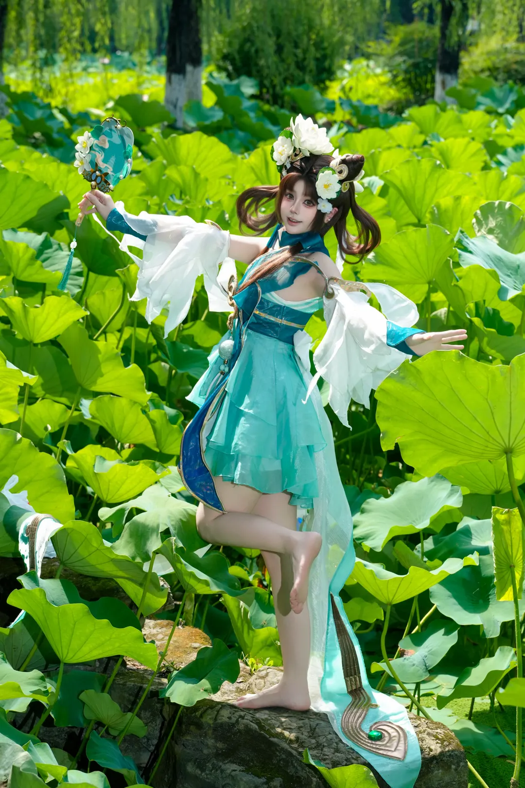 王者荣耀, 小乔cos, cosplay摄影, 青蛇皮肤, 荷塘外景