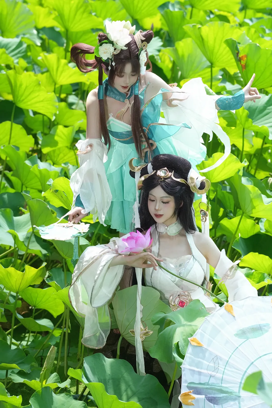 二次元攝影, 王者榮耀, 國風cosplay, 荷塘外景, 大喬白蛇小喬青蛇cos