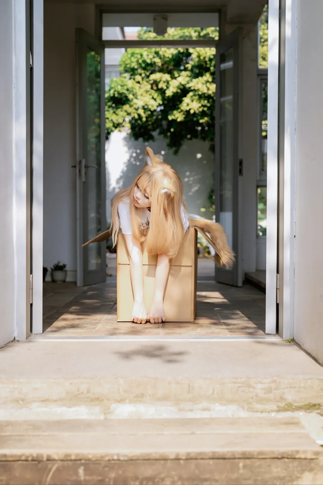 白丝穿搭, 兽耳cosplay, 居家风摄影, 慵懒日常, 纸箱猫娘 - 第2张
