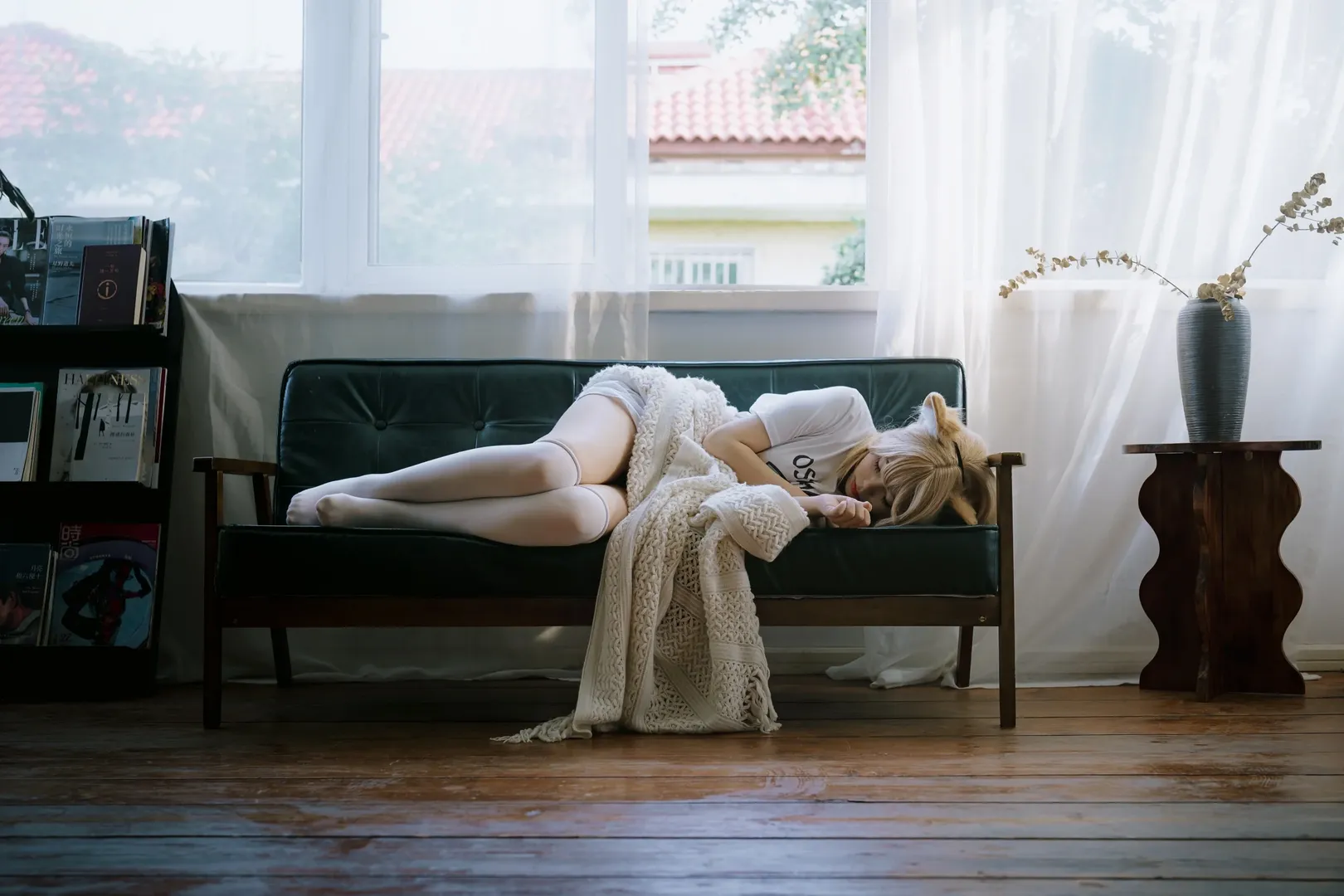白丝穿搭, 兽耳cosplay, 居家风摄影, 慵懒日常, 纸箱猫娘 - 第4张