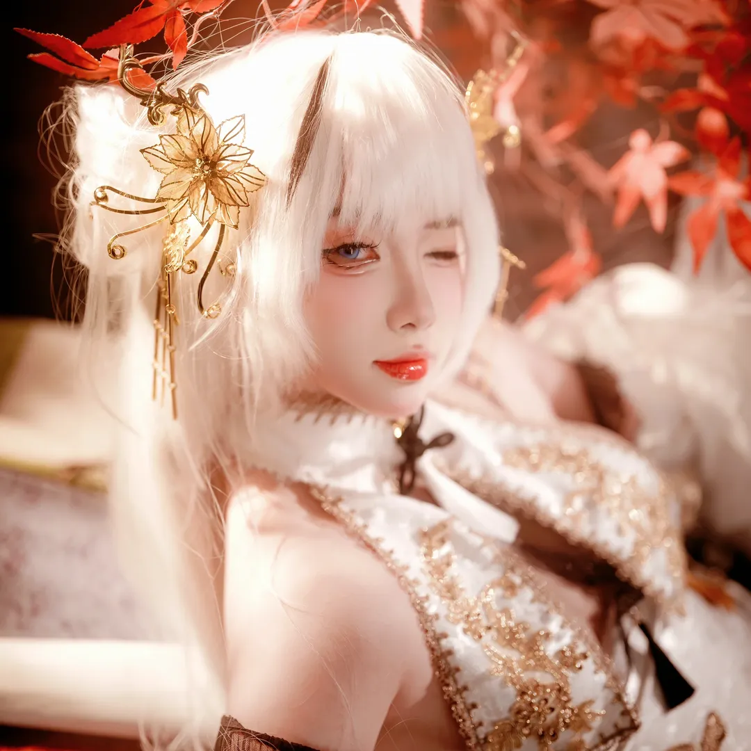 古风摄影, 碧蓝航线, 白毛cosplay, 埃尔宾cos, 枫叶主题 - 第2张