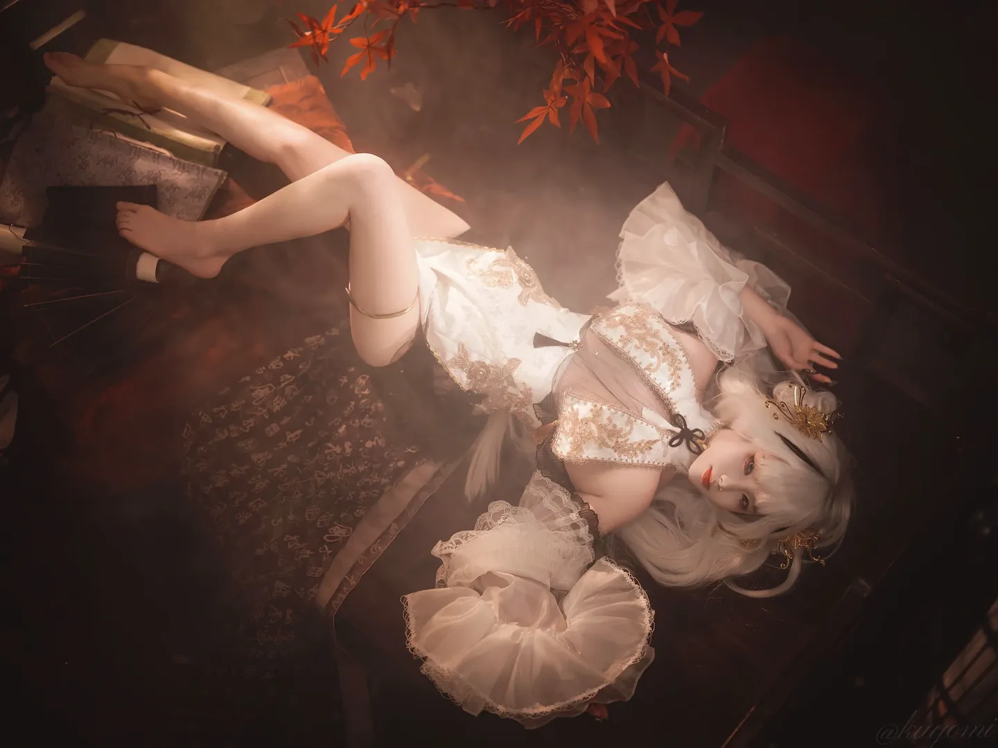 古风摄影, 碧蓝航线, 白毛cosplay, 埃尔宾cos, 枫叶主题 - 第3张