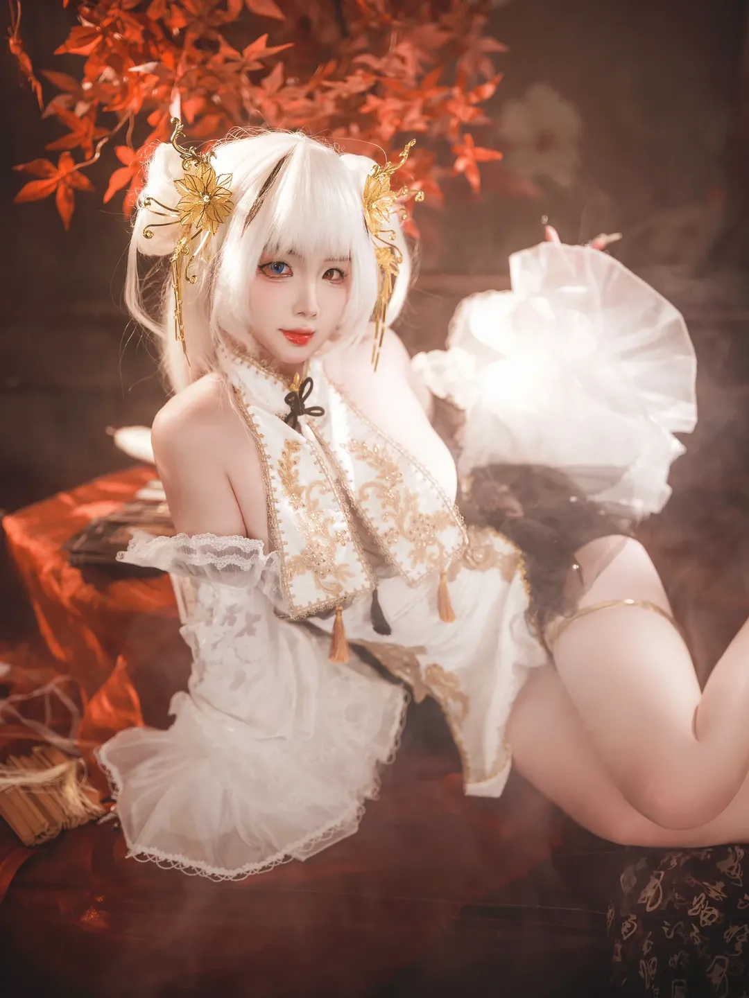 古风摄影, 碧蓝航线, 白毛cosplay, 埃尔宾cos, 枫叶主题