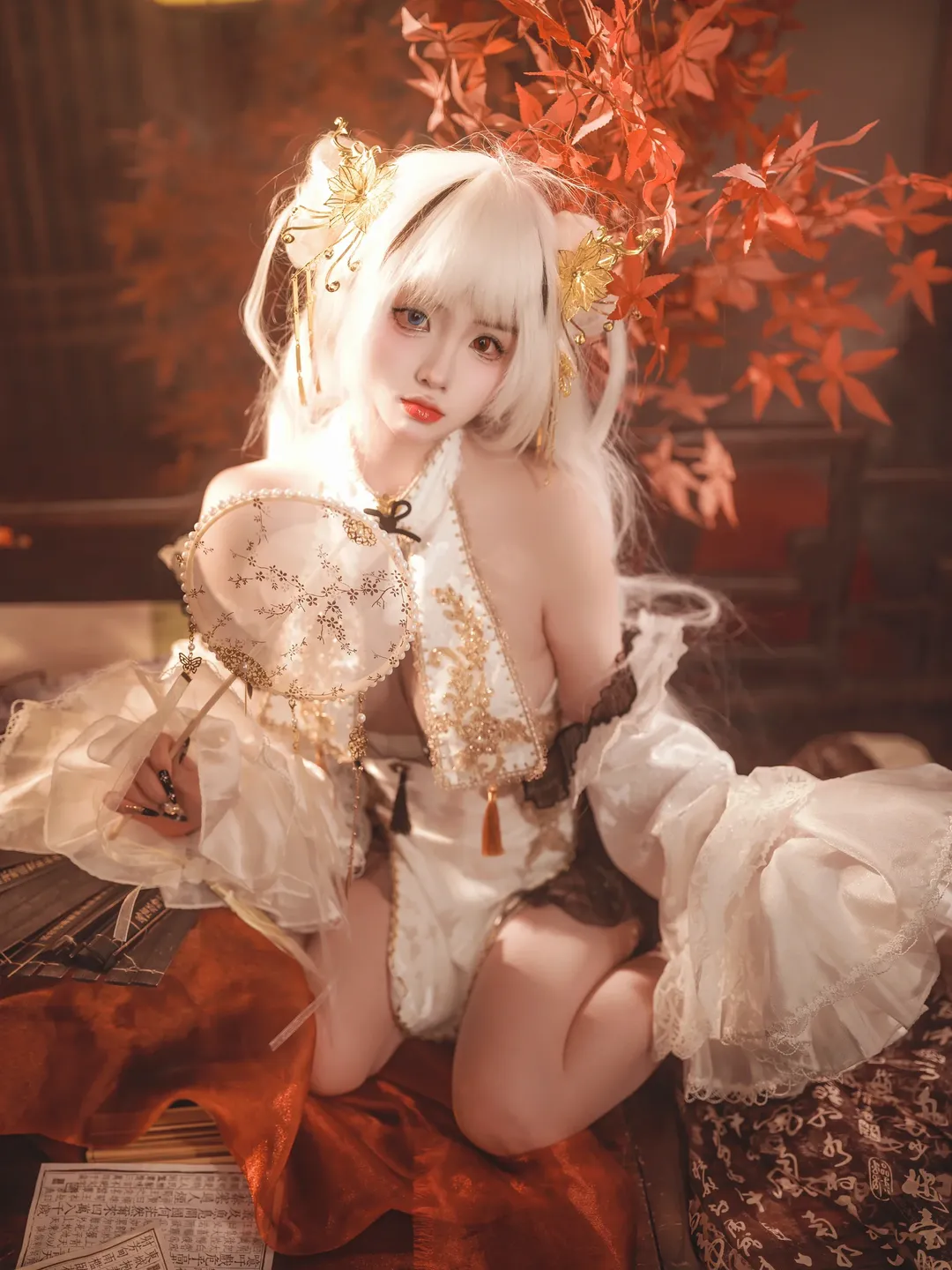 古风摄影, 碧蓝航线, 白毛cosplay, 埃尔宾cos, 枫叶主题 - 第6张