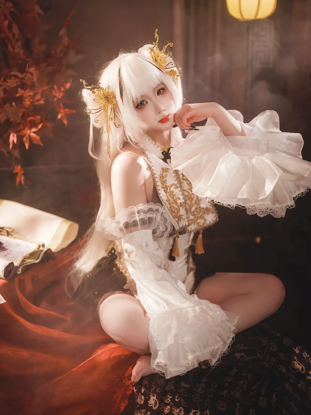 古风摄影, 碧蓝航线, 白毛cosplay, 埃尔宾cos, 枫叶主题 - 第7张