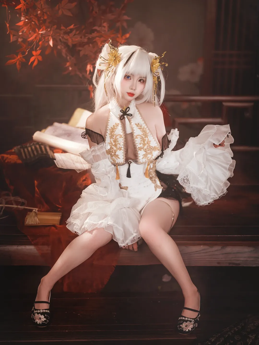 古风摄影, 碧蓝航线, 白毛cosplay, 埃尔宾cos, 枫叶主题 - 第8张