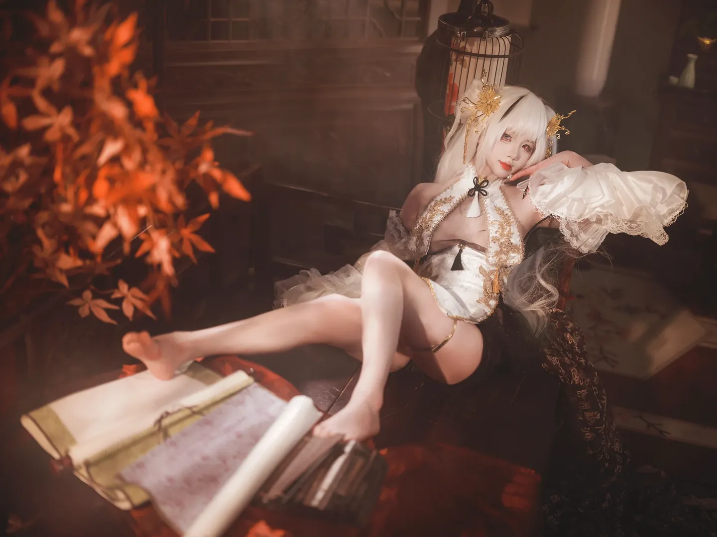 古风摄影, 碧蓝航线, 白毛cosplay, 埃尔宾cos, 枫叶主题 - 第9张